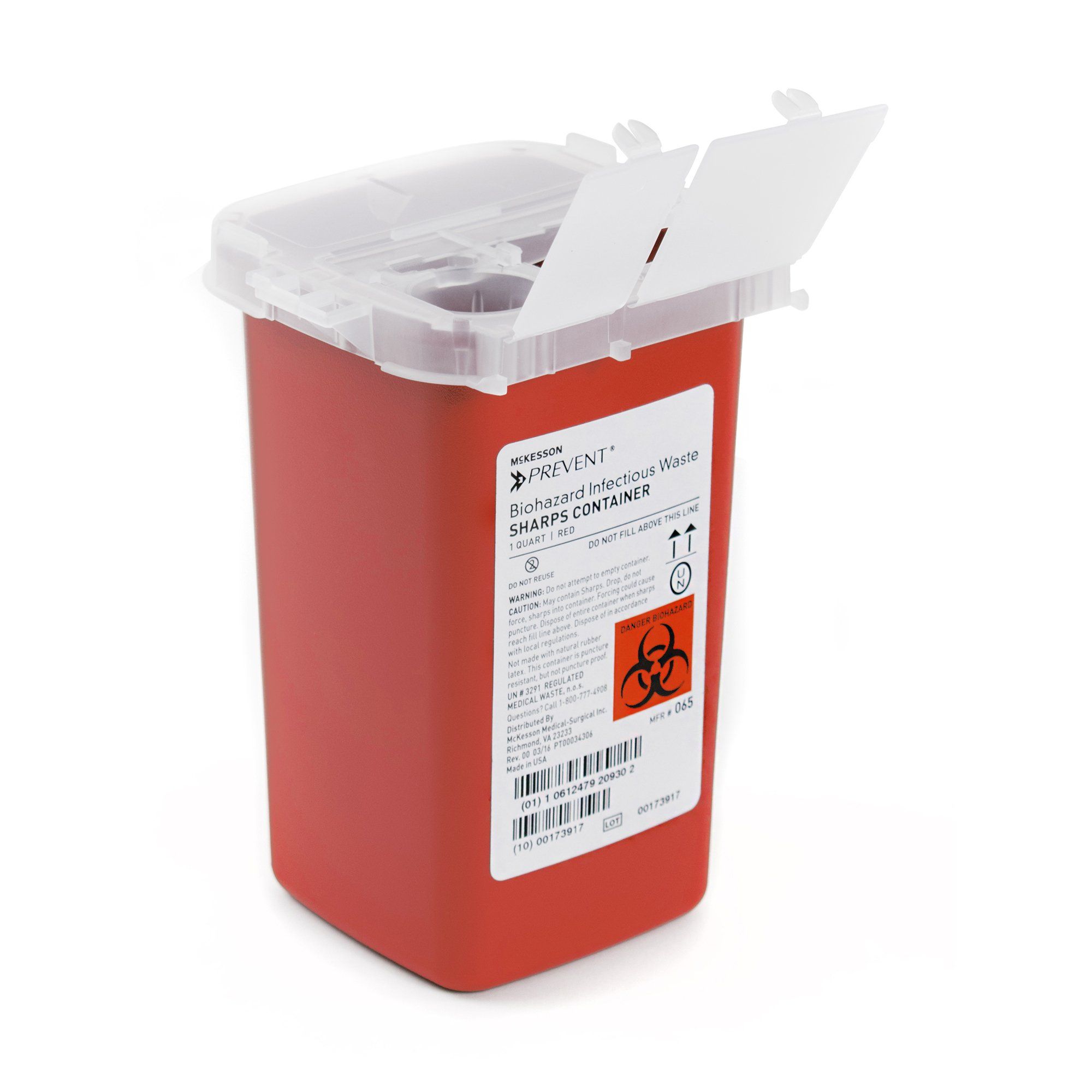 McKesson Prevent® Biohazard Infectious Waste Sharps Container - 1 Quart