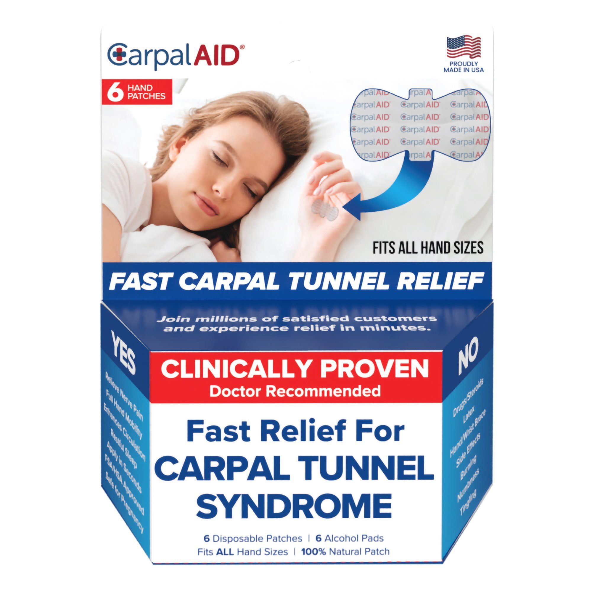 Carpal AID Clear Adhesive Hand-Based Carpal Tunnel Support Patches, Universal -  One Size Fits Most - 6 ct