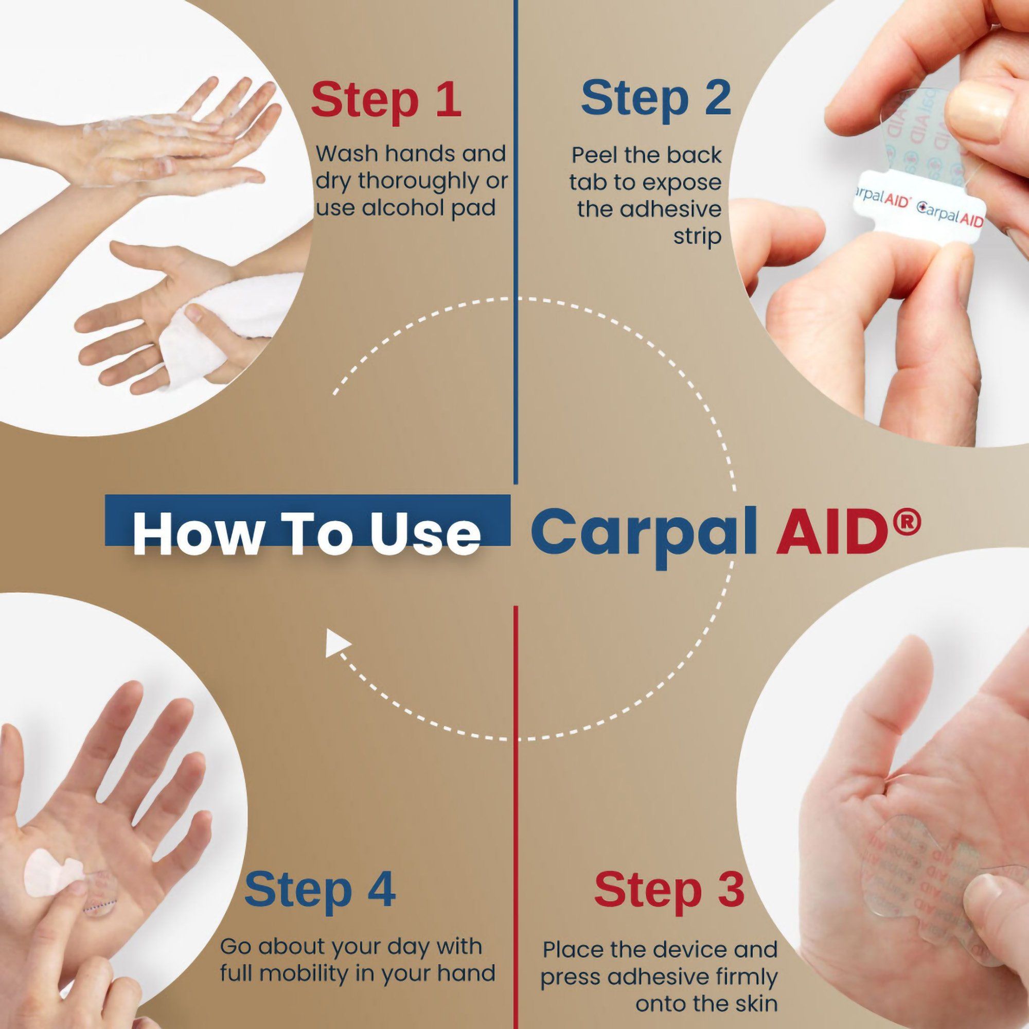 Carpal AID Clear Adhesive Hand-Based Carpal Tunnel Support Patches, Universal -  One Size Fits Most - 6 ct