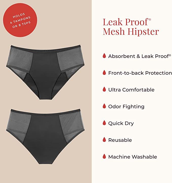 Proof Period & Leak Proof Mesh Hipster - Heavy Absorbency, Black - Small