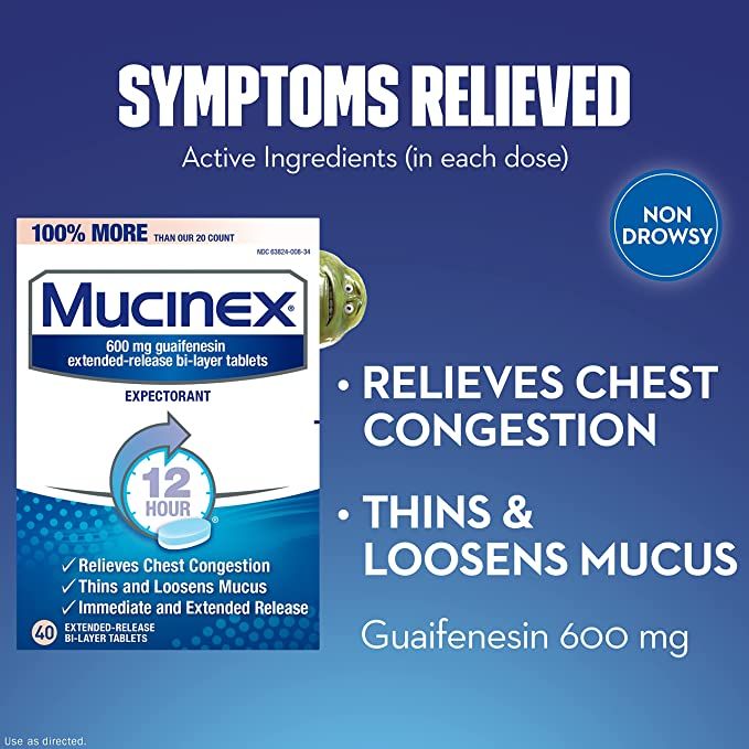 Mucinex 12 Hour Expectorant Chest Congestion Tablets, 600 mg - 40 ct