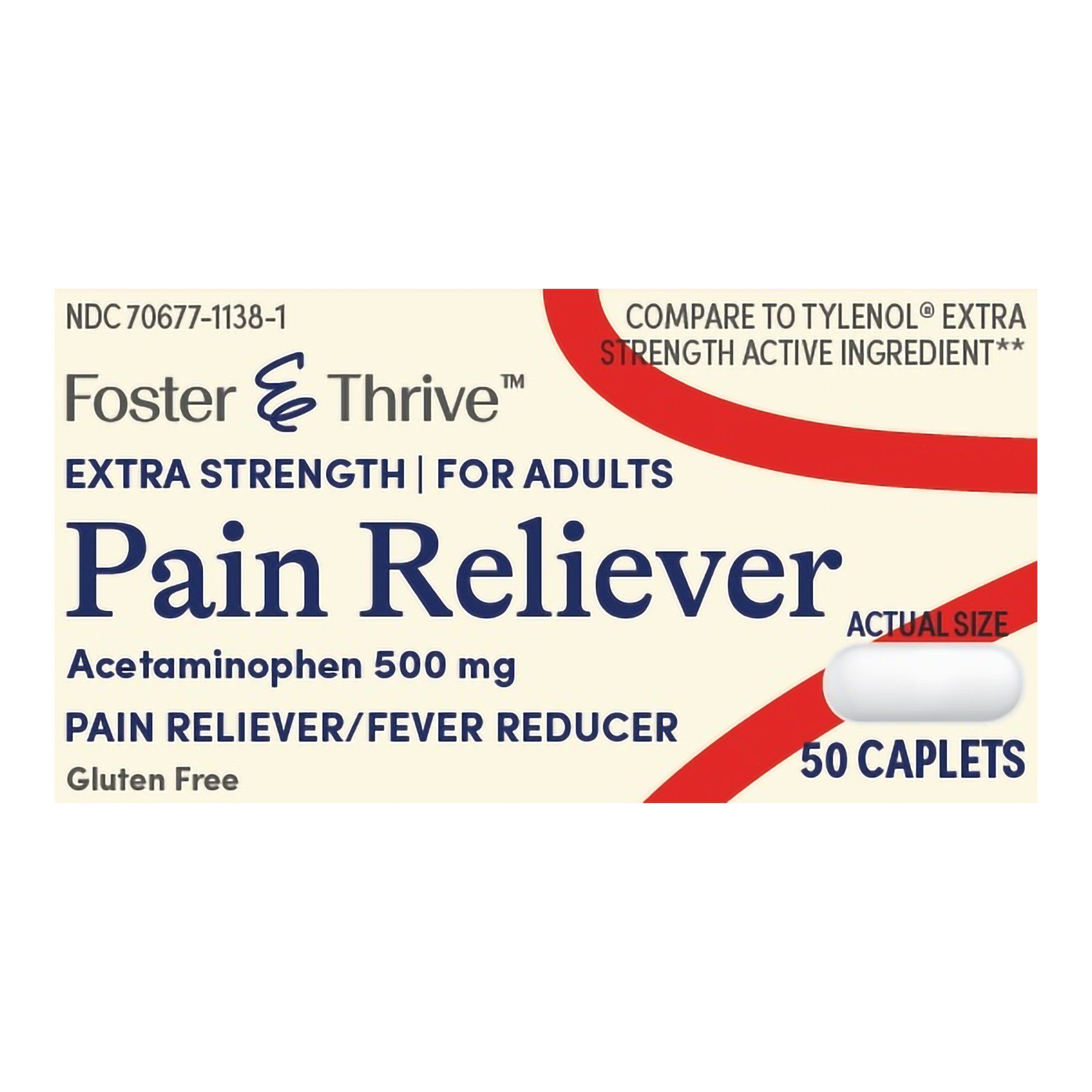 Foster & Thrive Adult Extra Strength Pain Reliever Acetaminophen Caplets, 500 mg - 50 ct
