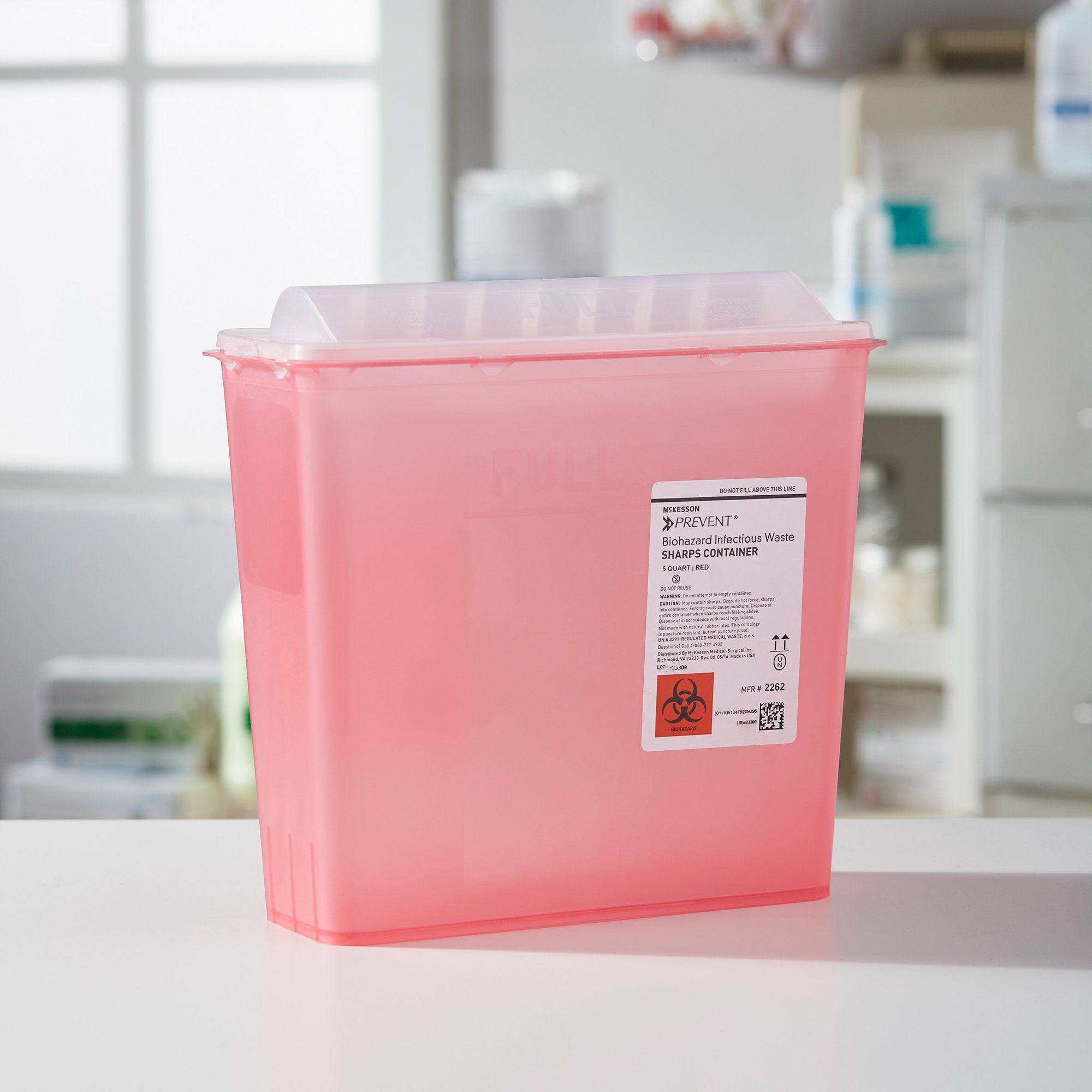 McKesson Prevent® Biohazard Infectious Waste Translucent Sharps Container - 5 Quart