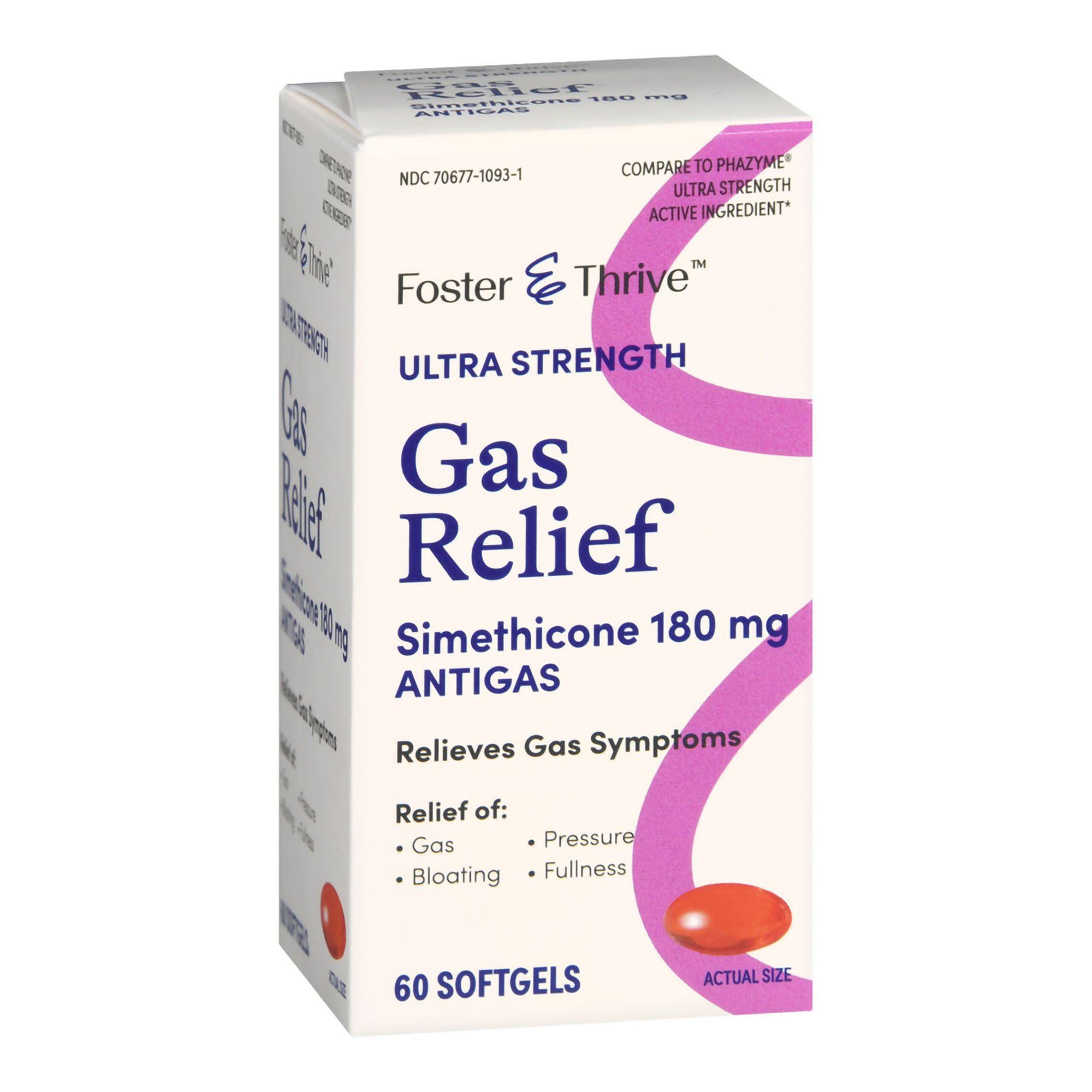 Foster & Thrive Ultra Strength Gas Relief Simethicone SoftGels, 180 mg - 60 ct