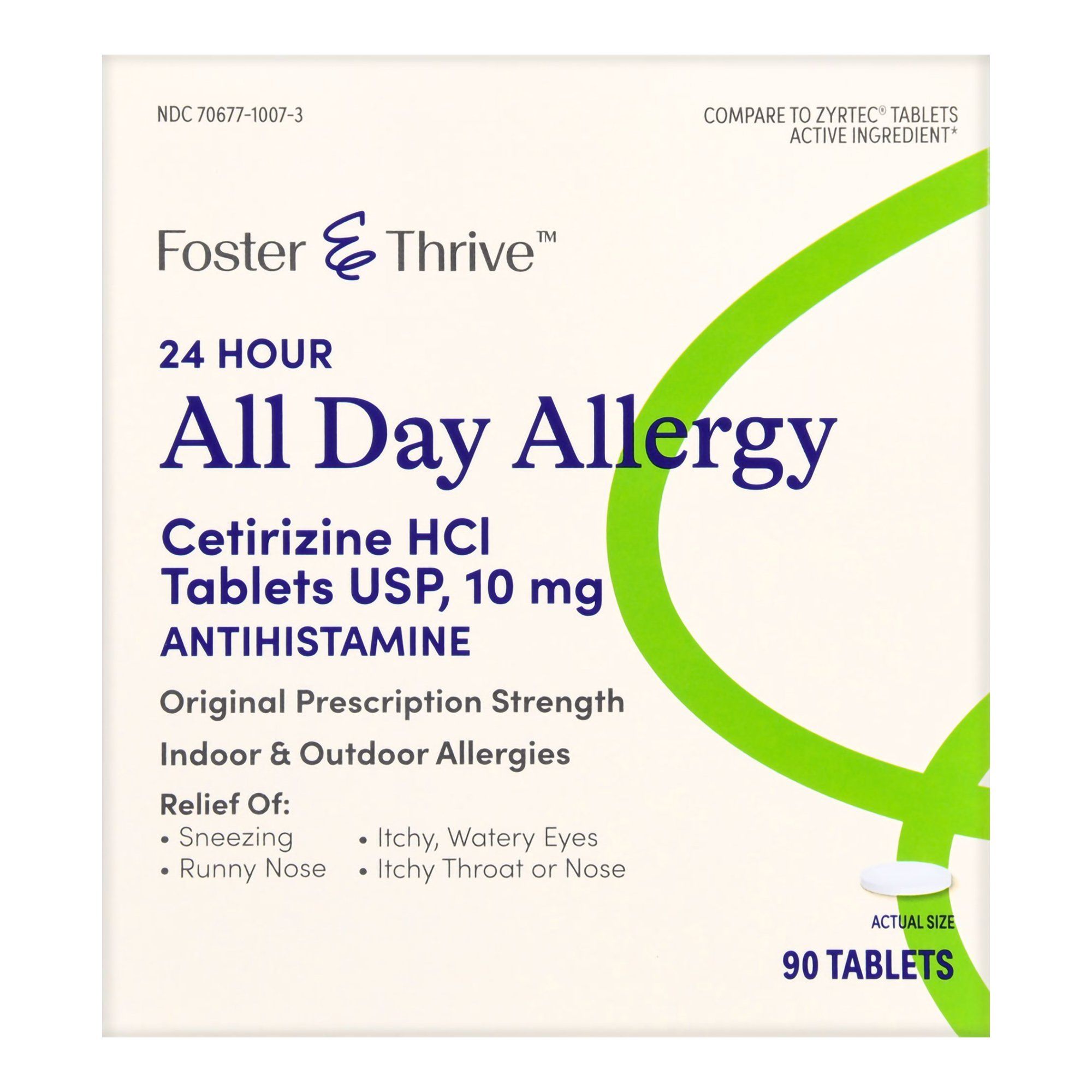 Foster & Thrive 24 Hour All Day Allergy Cetirizine HCl USP Tablets,10 mg - 90 ct