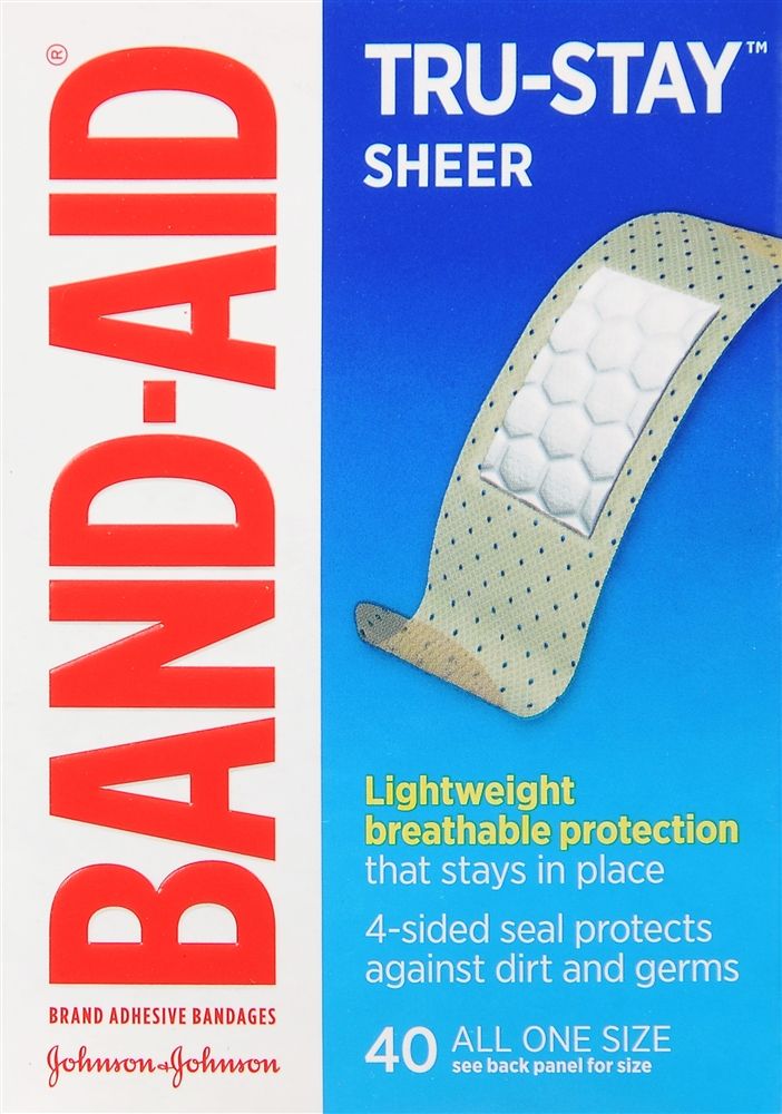 Band-Aid Tru-Stay Sheer Strip Bandages, All One Size - 40 ct