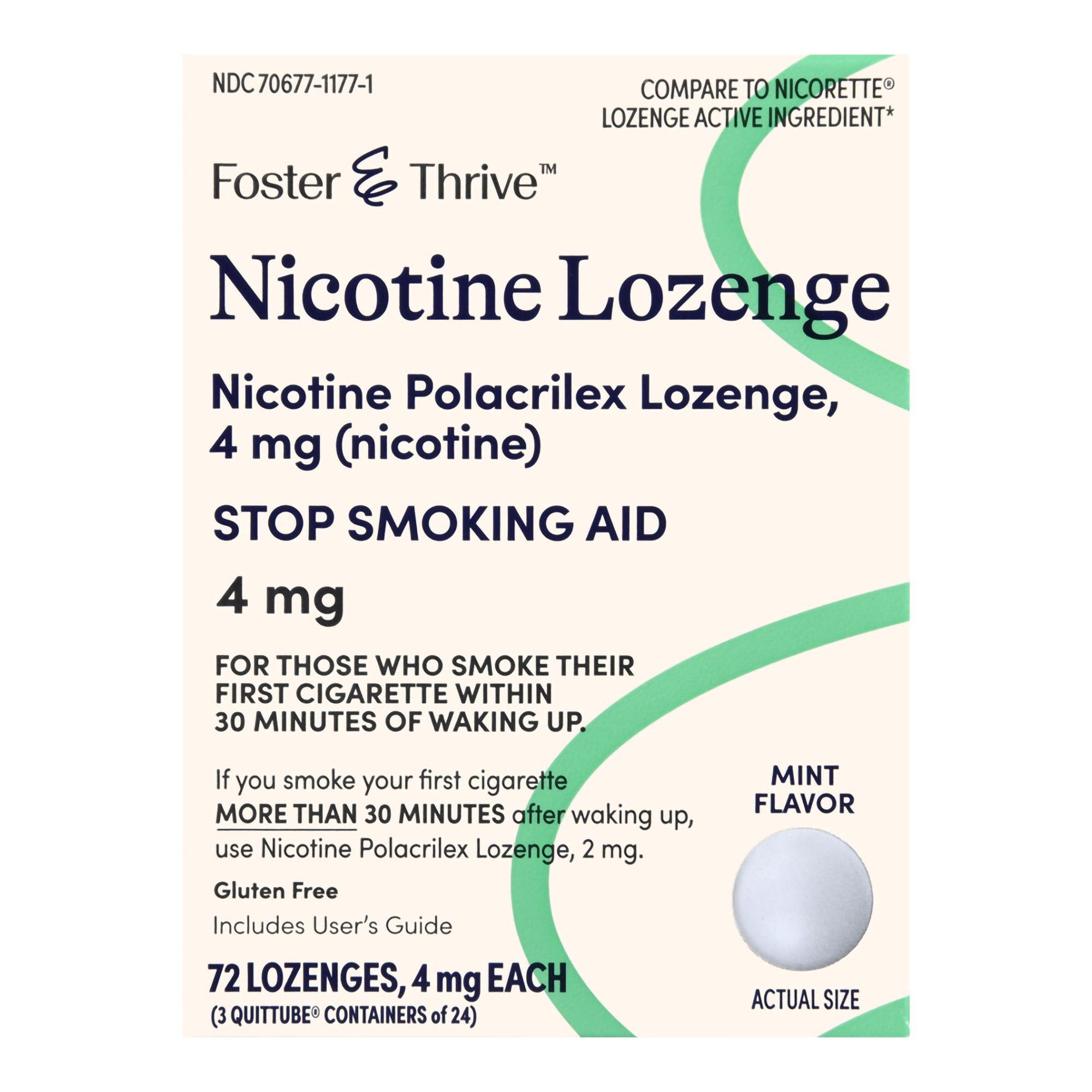 Foster & Thrive Stop Smoking Aid Nicotine Lozenge, 4 mg, Mint - 72 ct