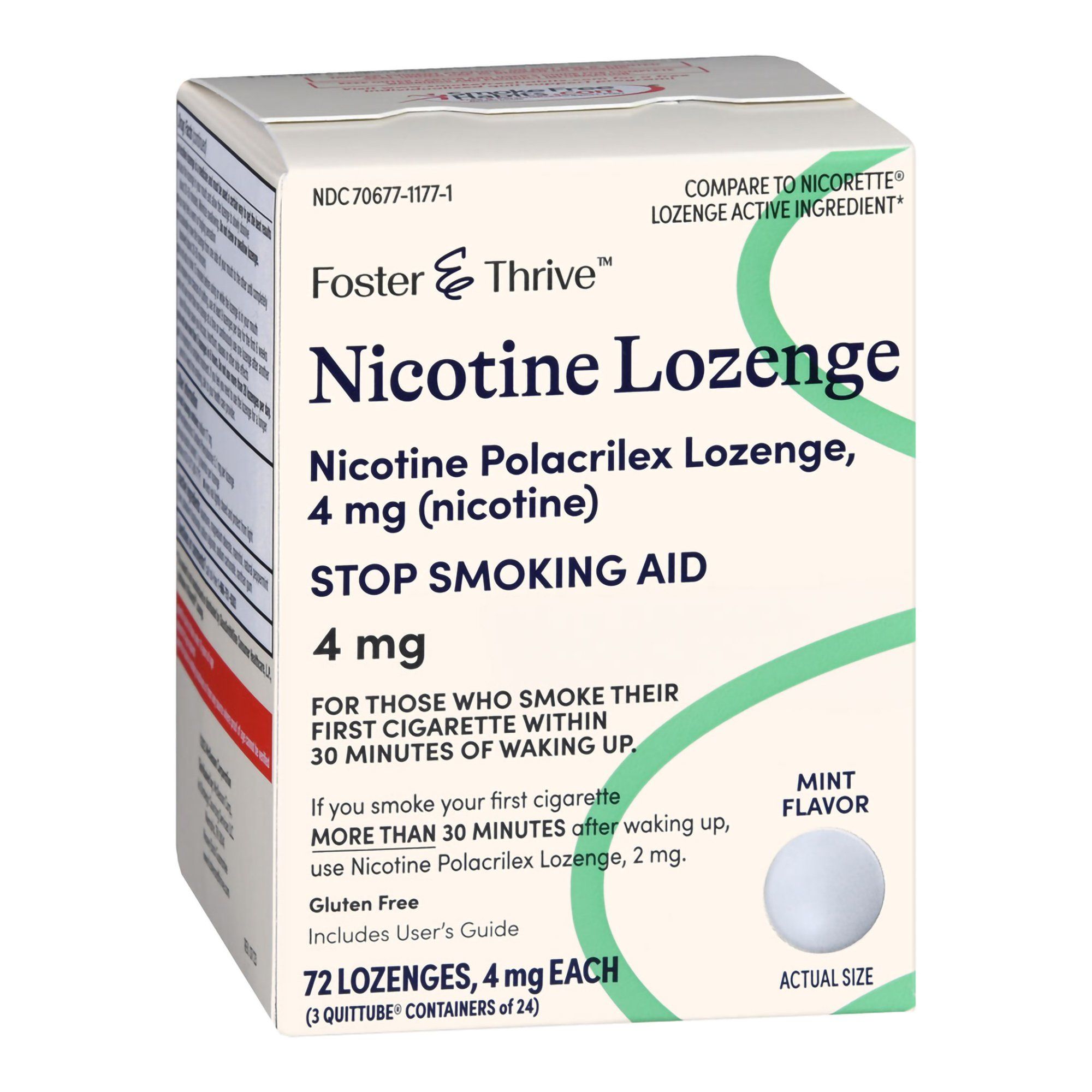 Foster & Thrive Stop Smoking Aid Nicotine Lozenge, 4 mg, Mint - 72 ct