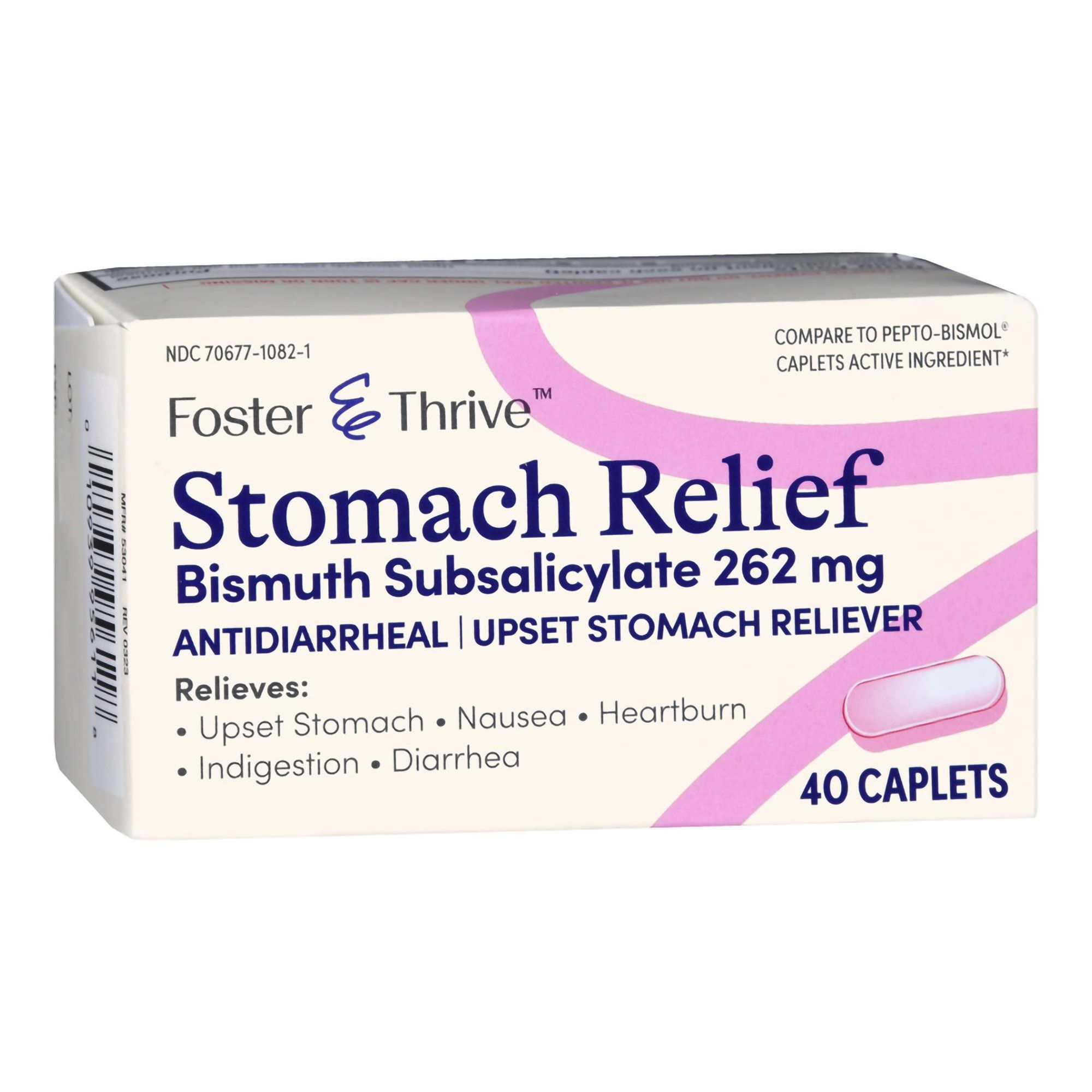 Foster & Thrive Stomach Relief Bismuth Subsalicylate Caplets, 262 mg - 40 ct