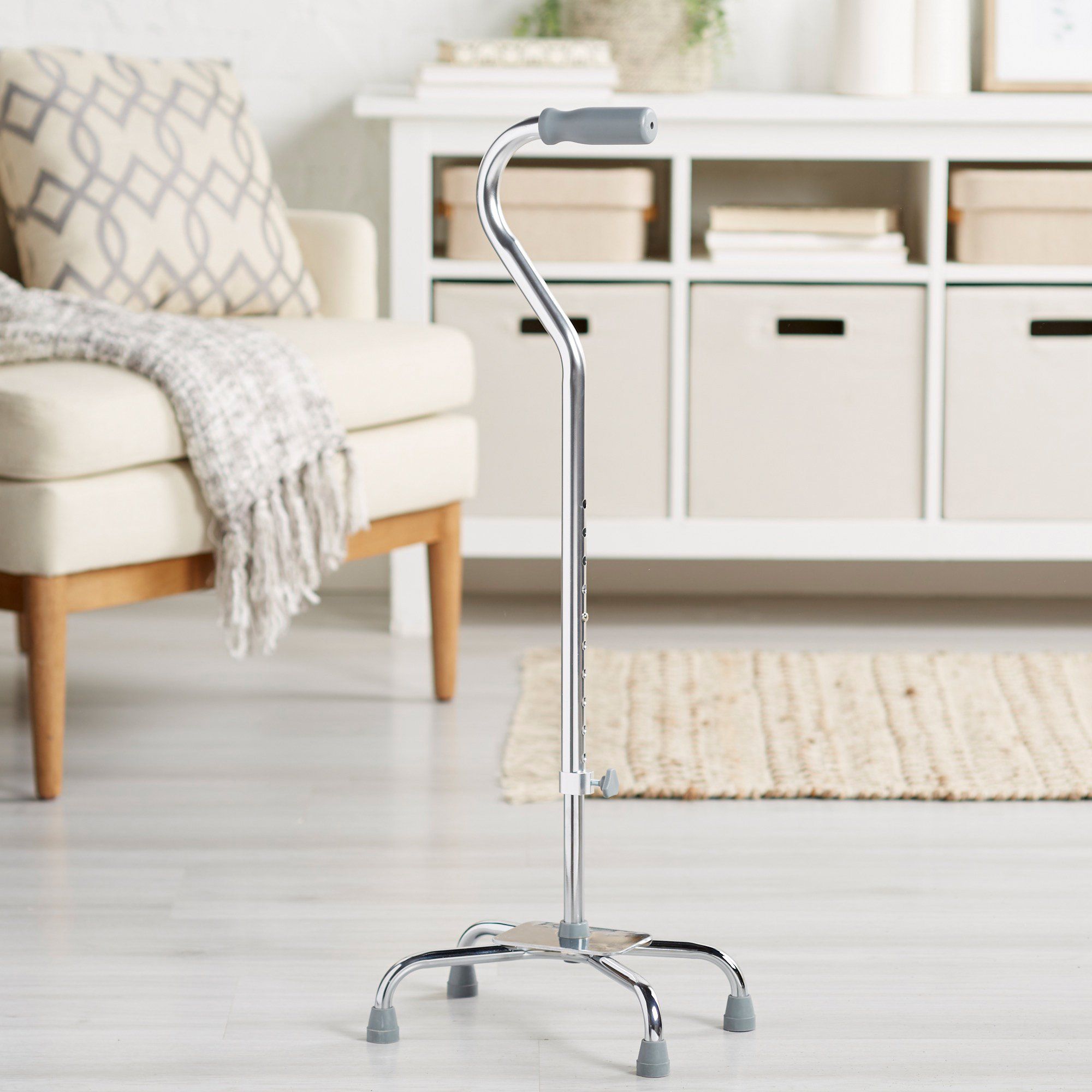 McKesson Chrome Steel Large Base Quad Cane, Adjustable Height 29" - 37.5" - 300 lb Weight Capacity