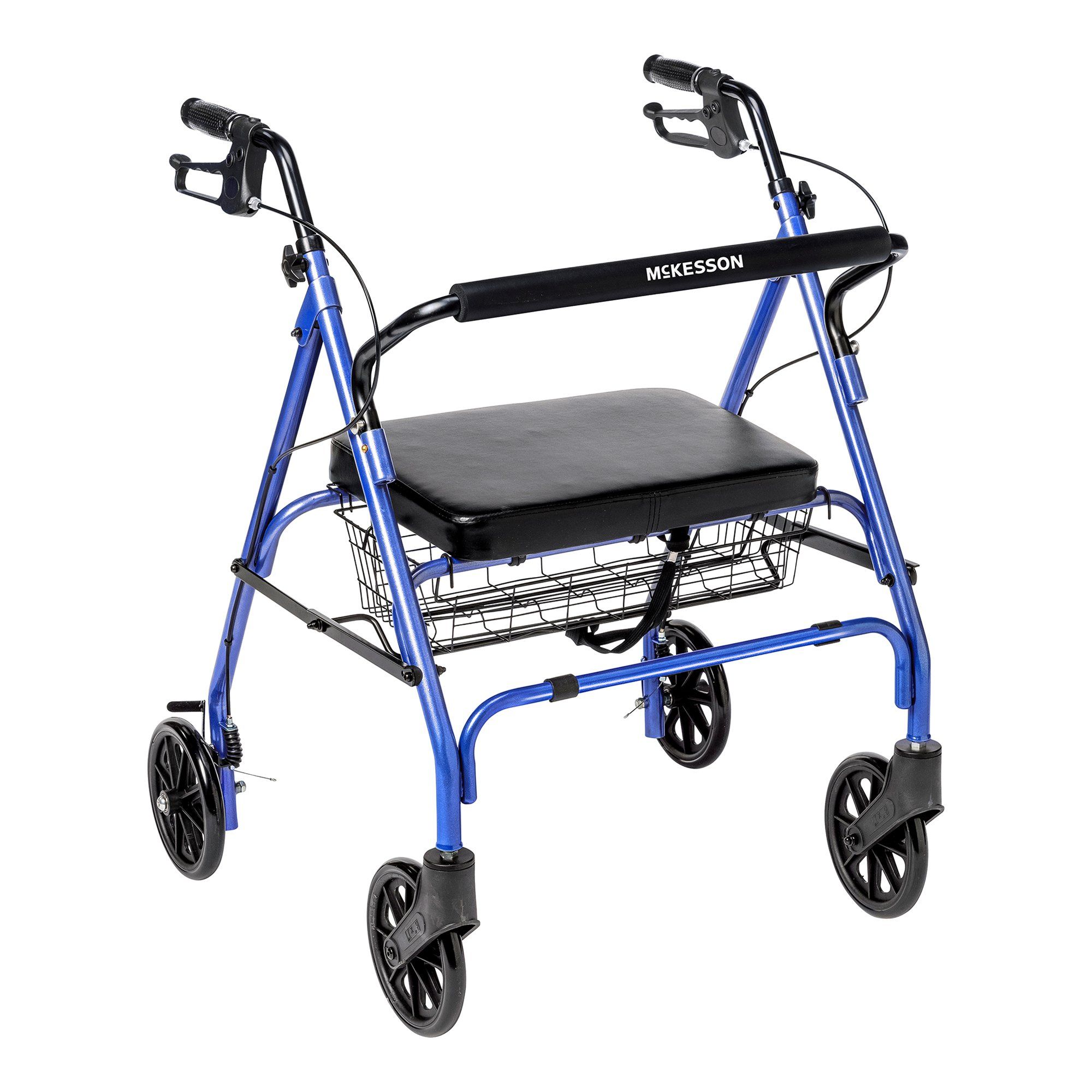 McKesson Bariatric Folding Rollator,  Adjustable Height, Blue - 500 lbs Weight Capacity