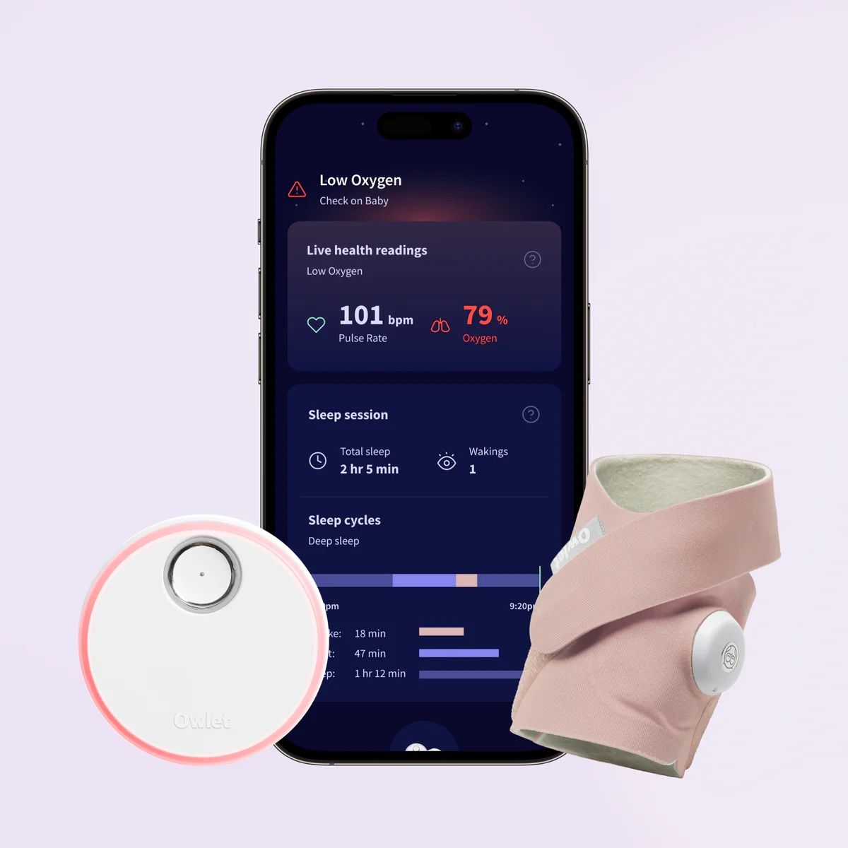 Owlet Dream Sock® - FDA-Cleared Smart Baby Monitor with Live Health Readings & Notifications - Dusty Rose