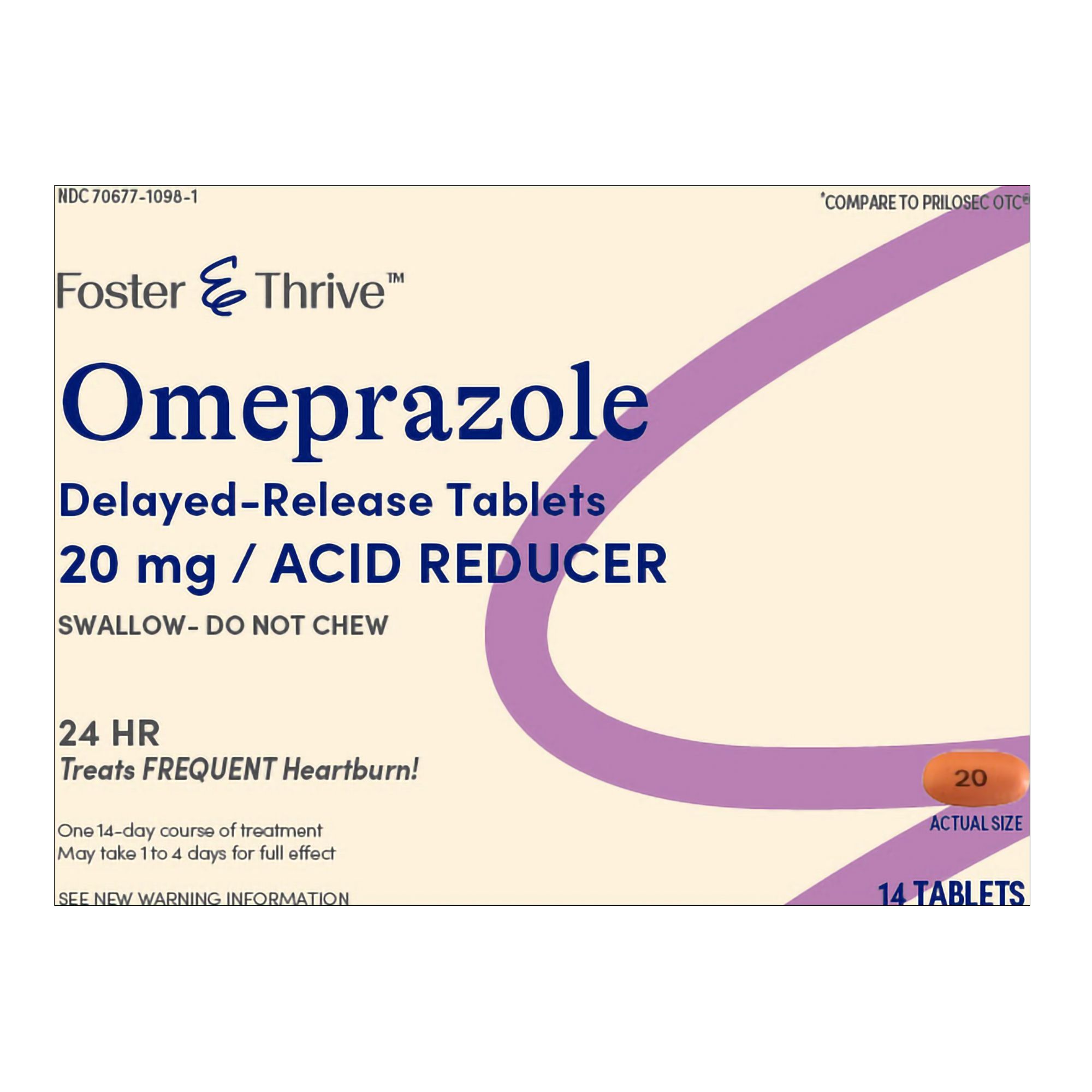 Foster & Thrive Omeprazole Delayed Release Acid Reducer Tablets, 20 mg - 14 ct
