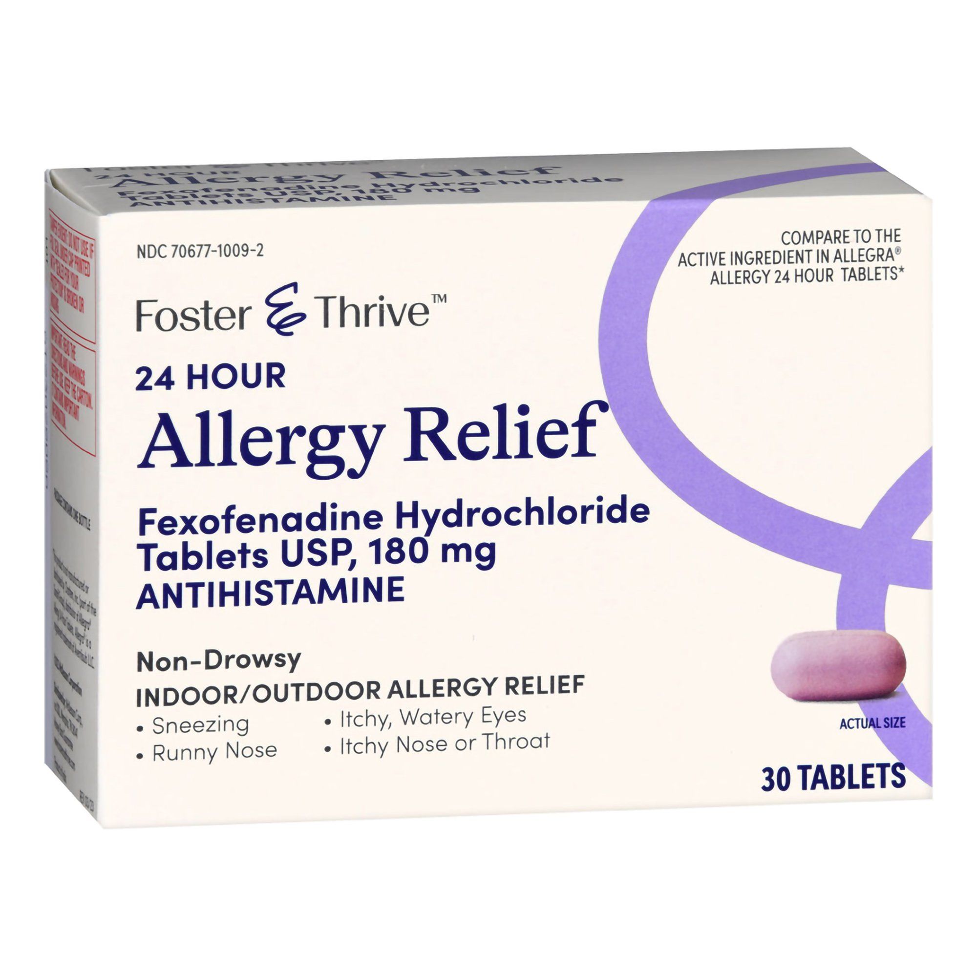 Foster & Thrive 24 Hour Allergy Relief Fexofenadine HCl USP Tablets, 180 mg - 30 ct