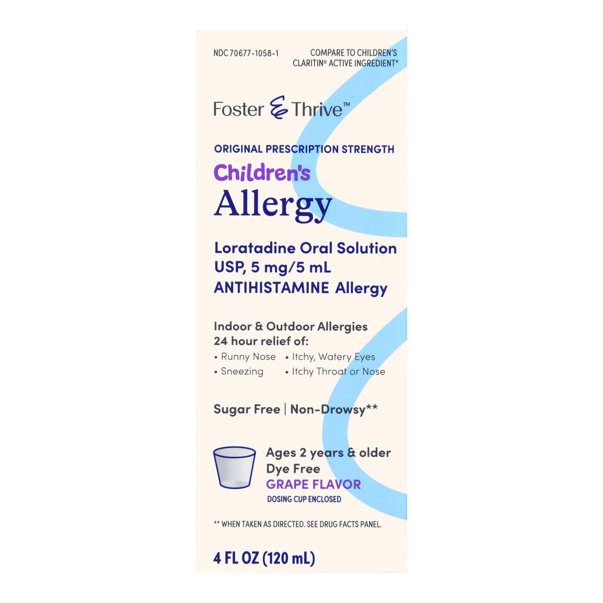Foster & Thrive Children's Antihistamine Allergy Relief Dye Free Syrup, 5 mg, Grape  - 4 fl oz