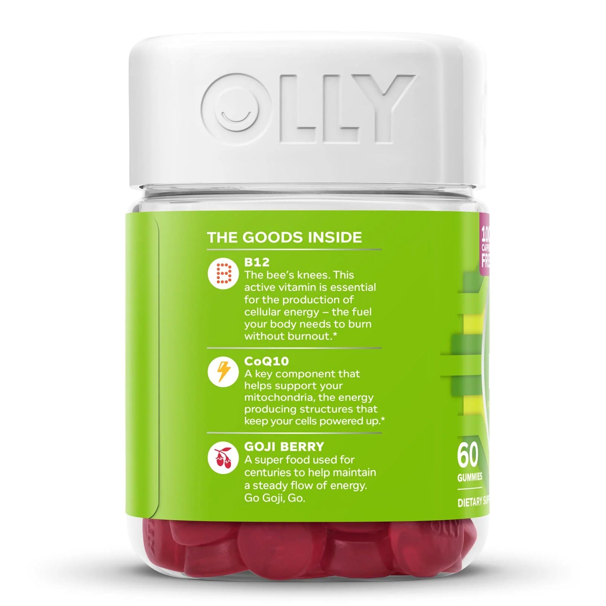 OLLY Daily Energy Gummy with CoQ10, B12 & Goji Berry, Caffeine Free, Tropical Passion - 60 ct