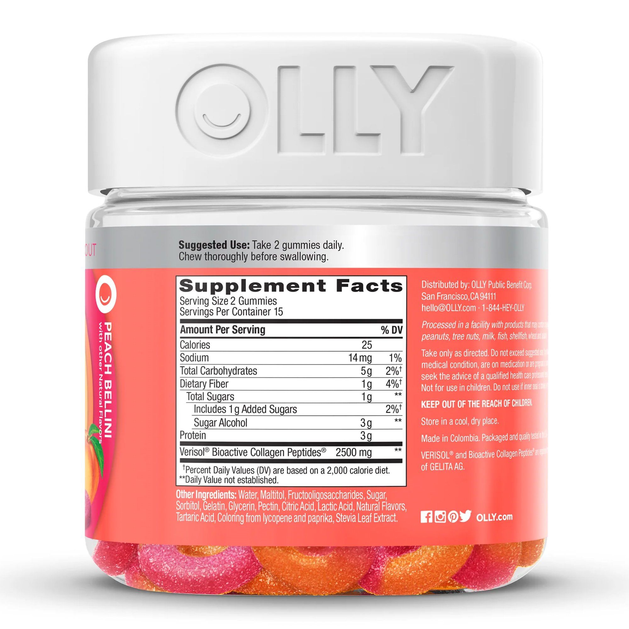 OLLY Collagen Gummy Rings, Reduce Fine Lines & Boost Skin Resilience, Peach Bellini - 30 ct