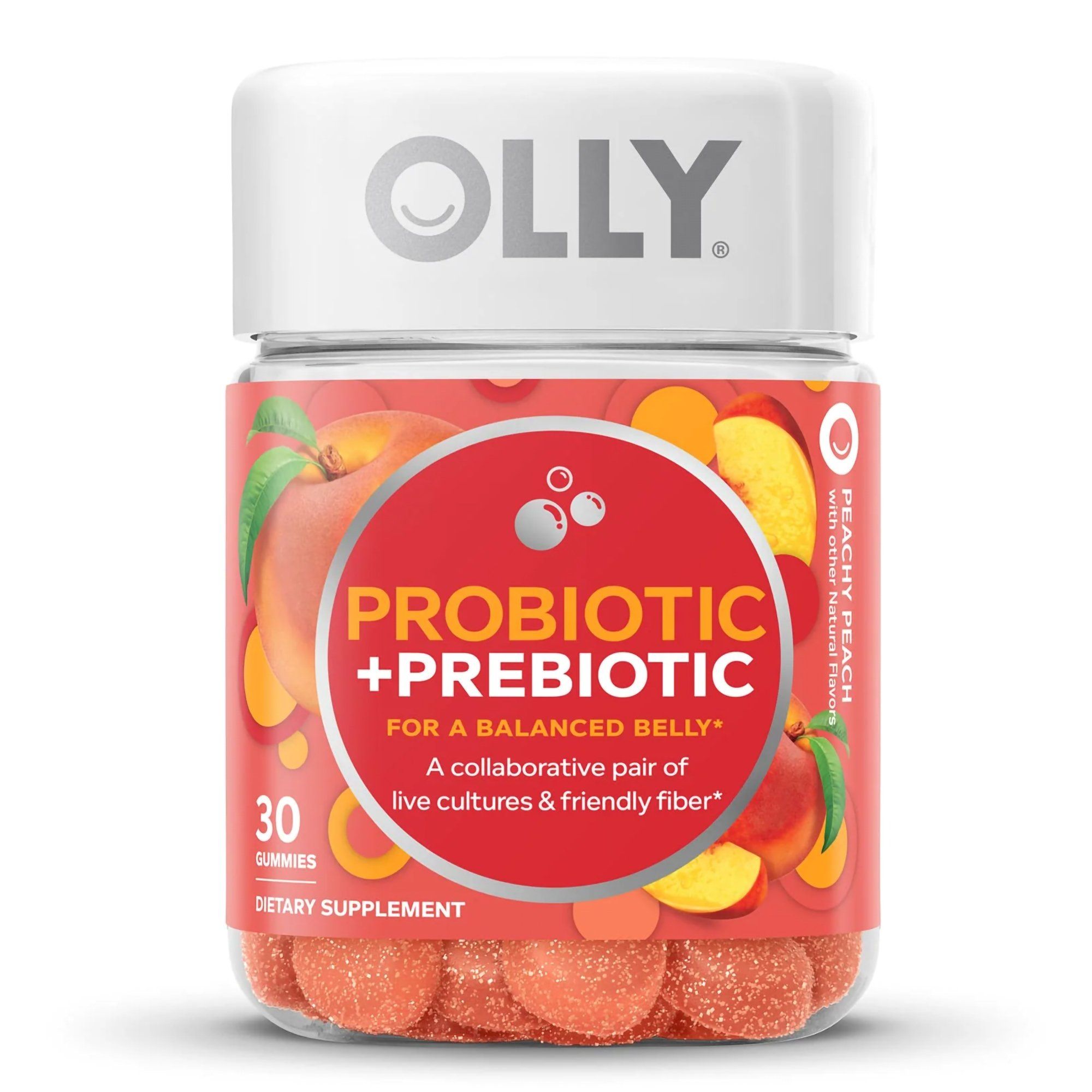 OLLY Probiotic + Prebiotic Gummy, Digestive + Gut Health,  Peachy Peach - 30 ct