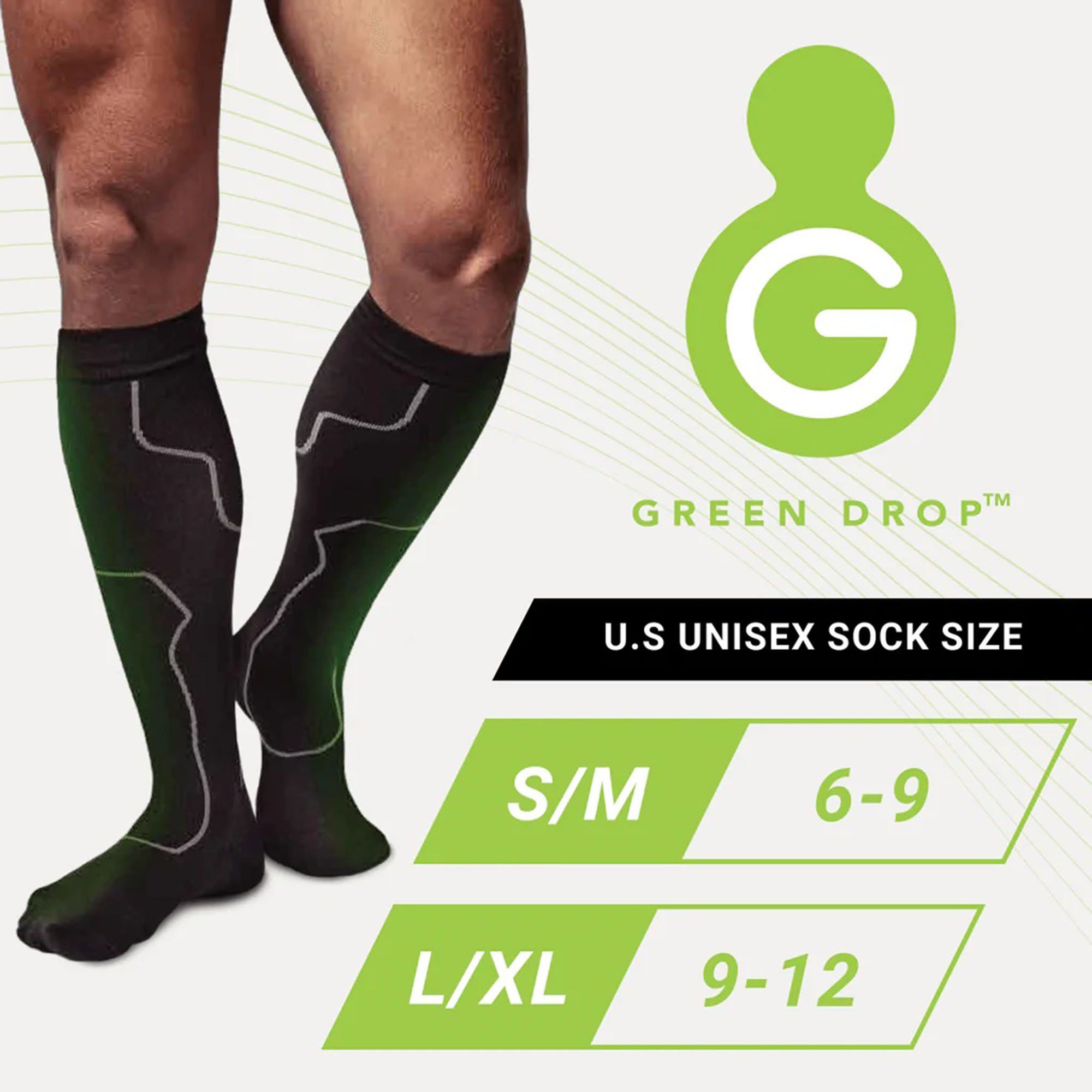 Green Drop Infused Recovery Compression Socks, Black - Large/X-Large