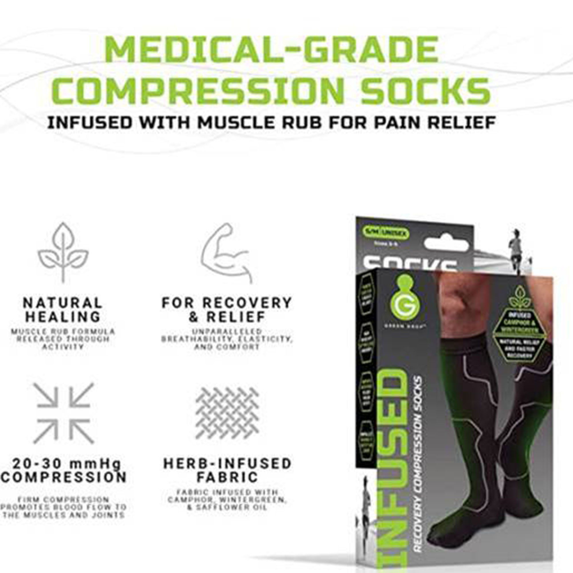 Green Drop Infused Recovery Compression Socks, Black - Small/Medium