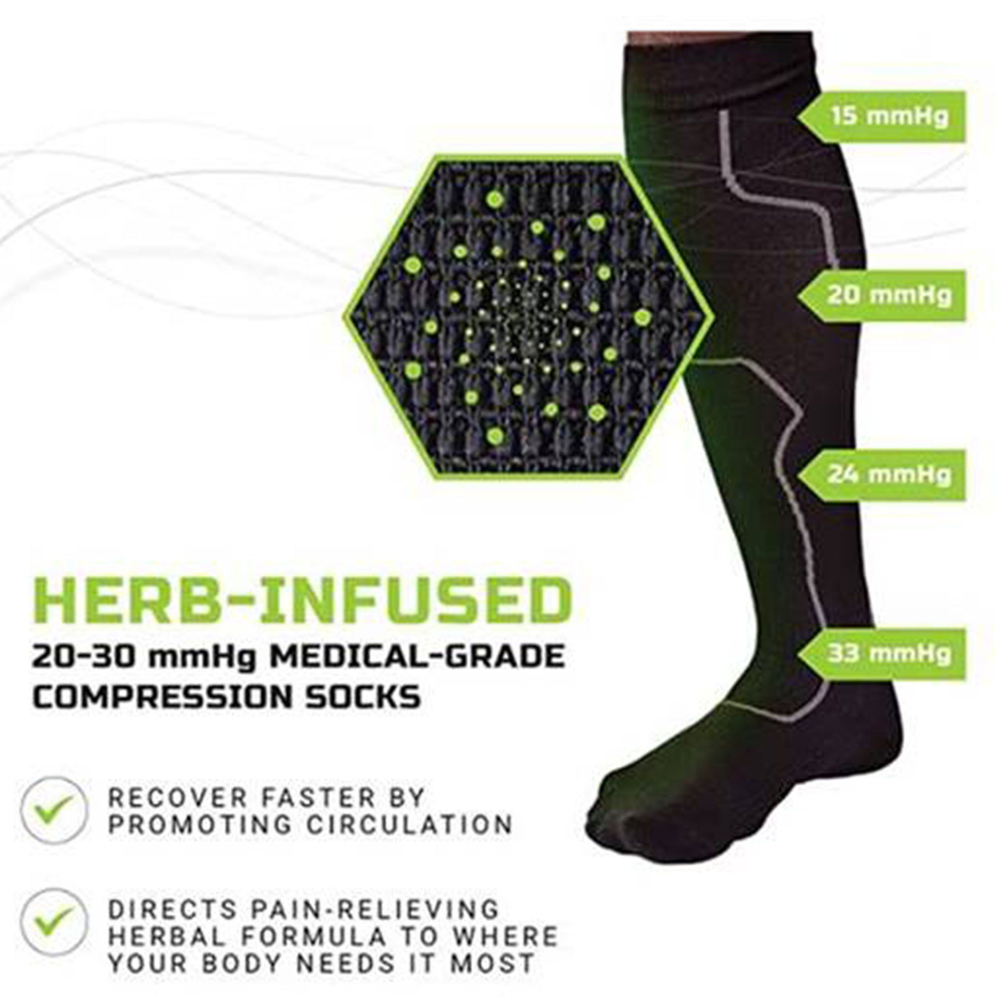 Green Drop Infused Recovery Compression Socks, Black - Large/X-Large