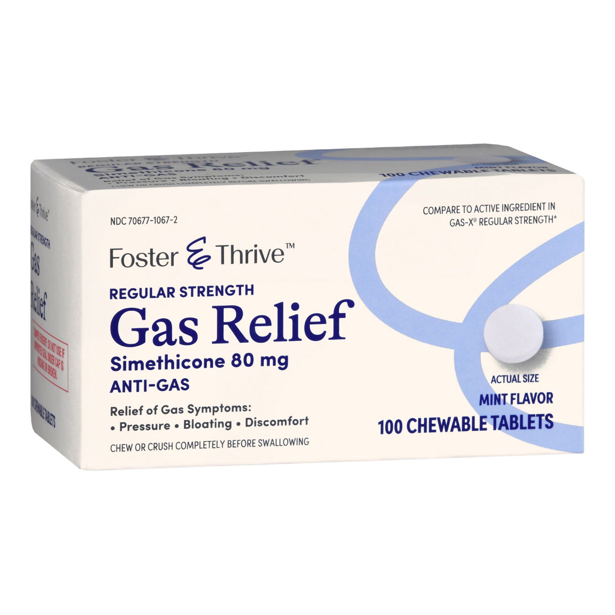 Foster & Thrive Regular Strength Gas Relief Chewable Tablets, 80 mg, Mint - 100 ct