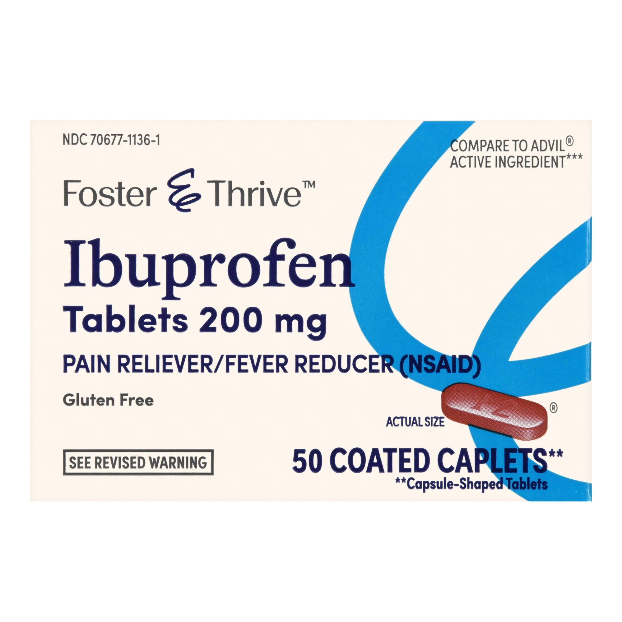 Foster & Thrive Ibuprofen Coated Caplets, 200 mg - 50 ct