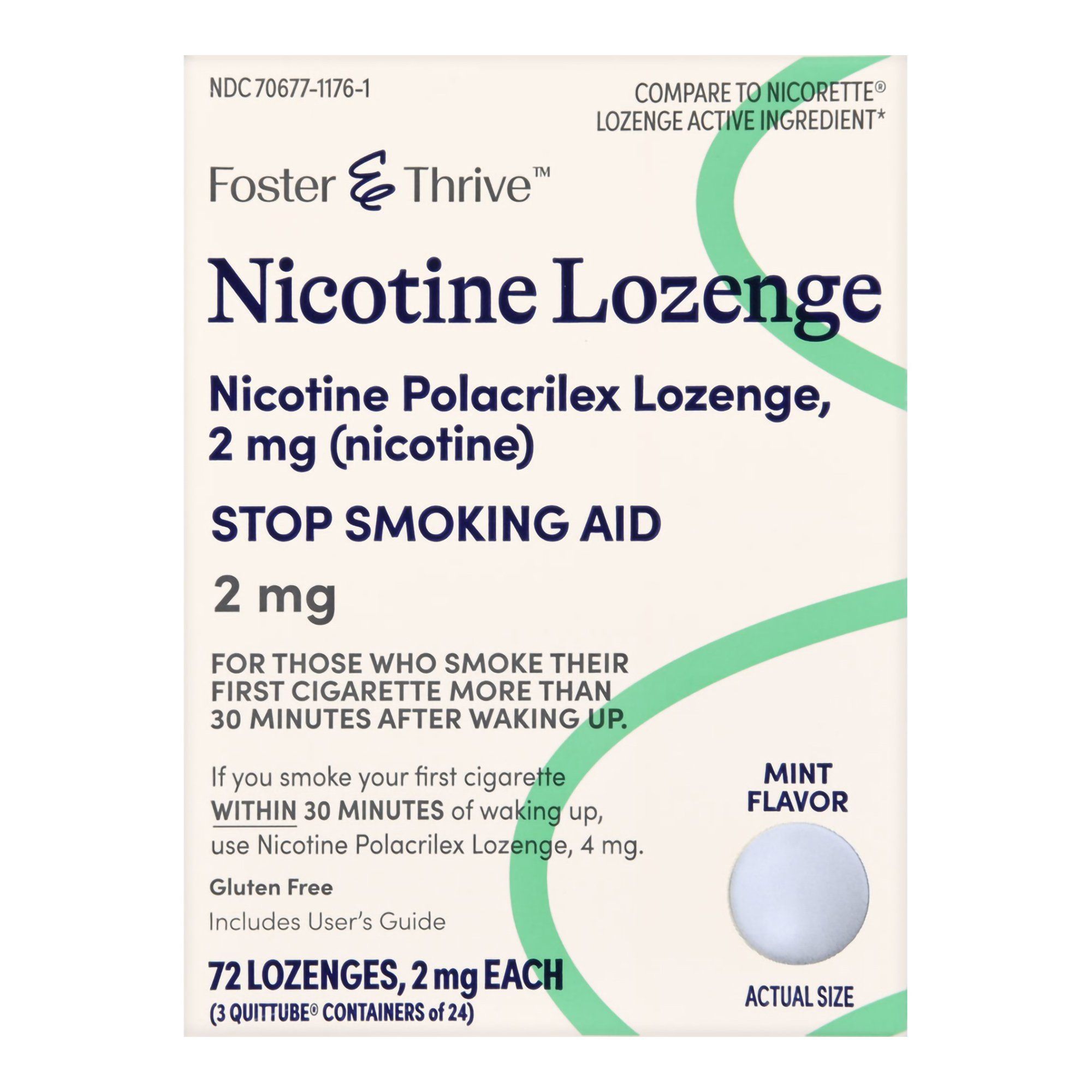 Foster & Thrive Stop Smoking Aid Nicotine Lozenge, 2 mg, Mint - 72 ct