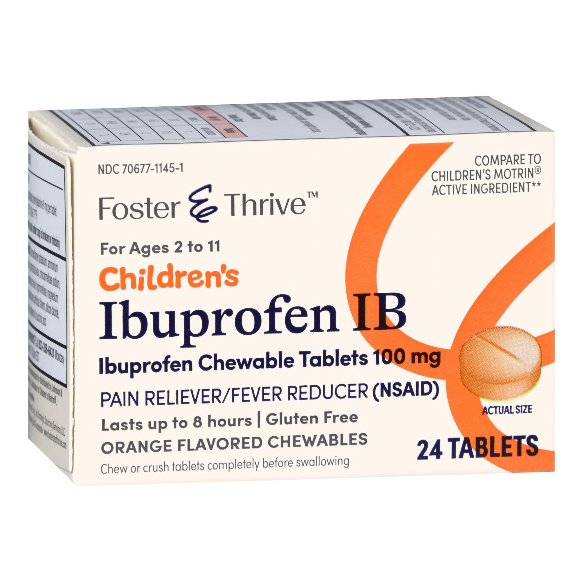 Foster & Thrive Children's Ibuprofen IB Chewable Tablets, 100 mg, Orange - 24 ct
