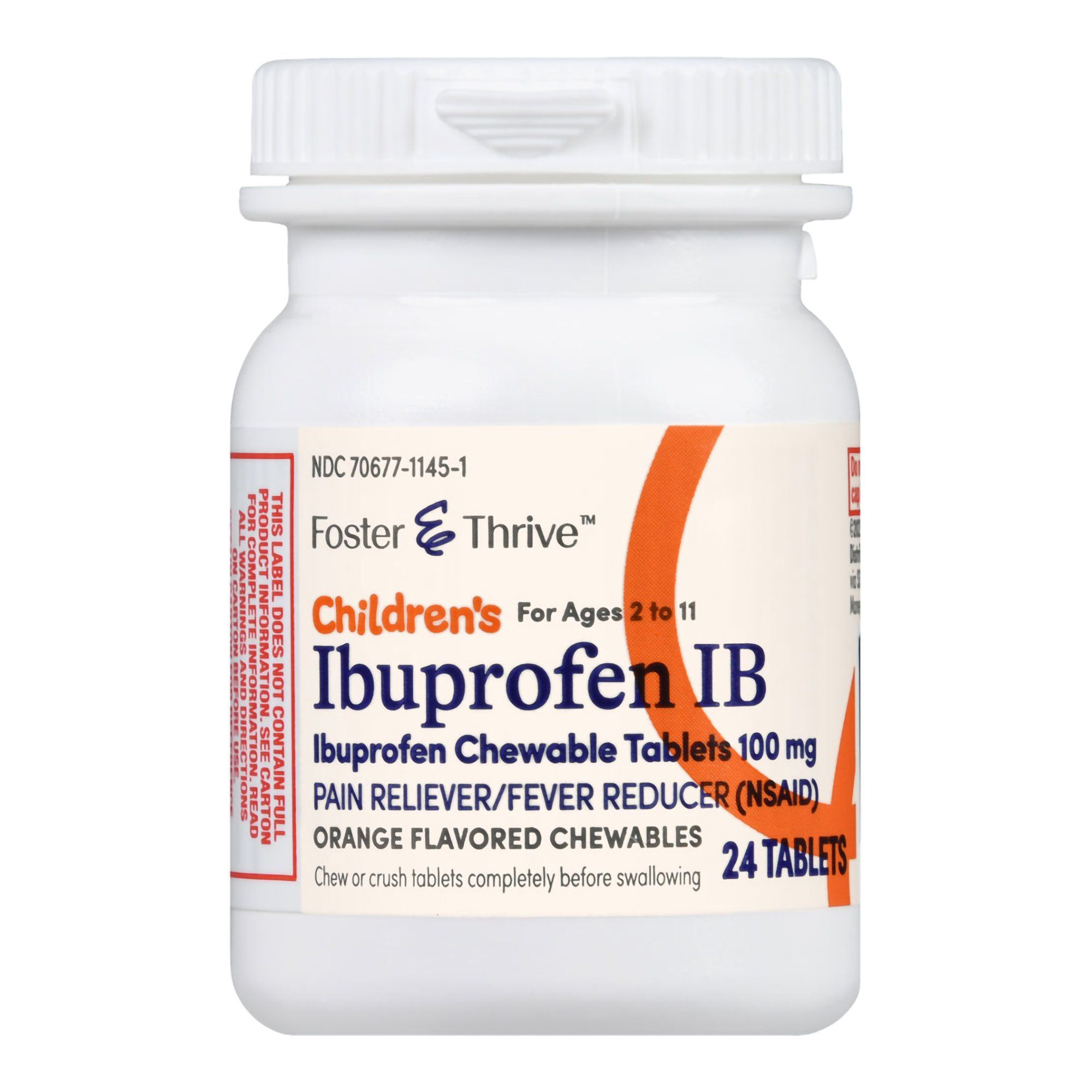 Foster & Thrive Children's Ibuprofen IB Chewable Tablets, 100 mg, Orange - 24 ct