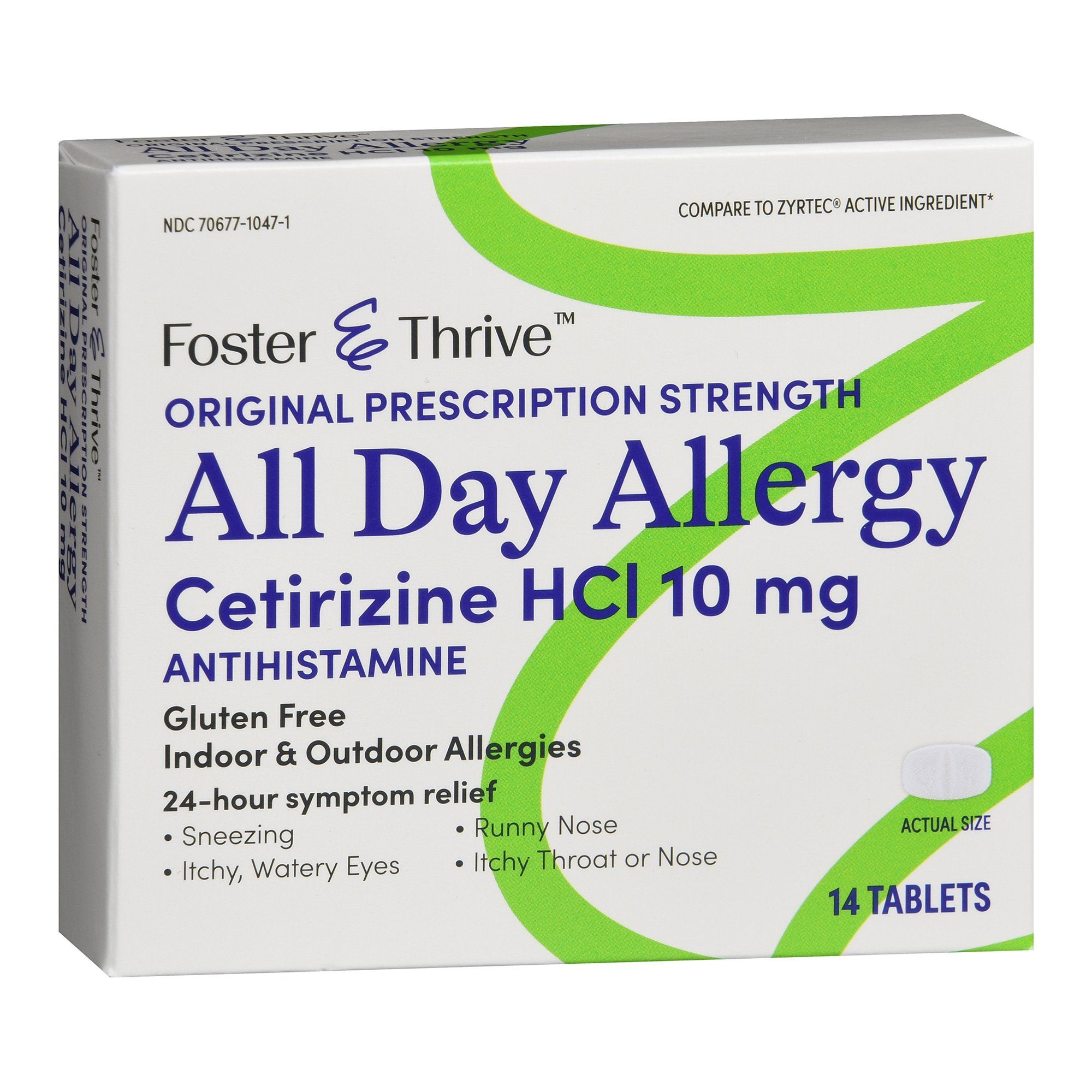 Foster & Thrive Original Prescription Strength All Day Allergy Cetirizine HCl Tablets,  10 mg - 14 ct