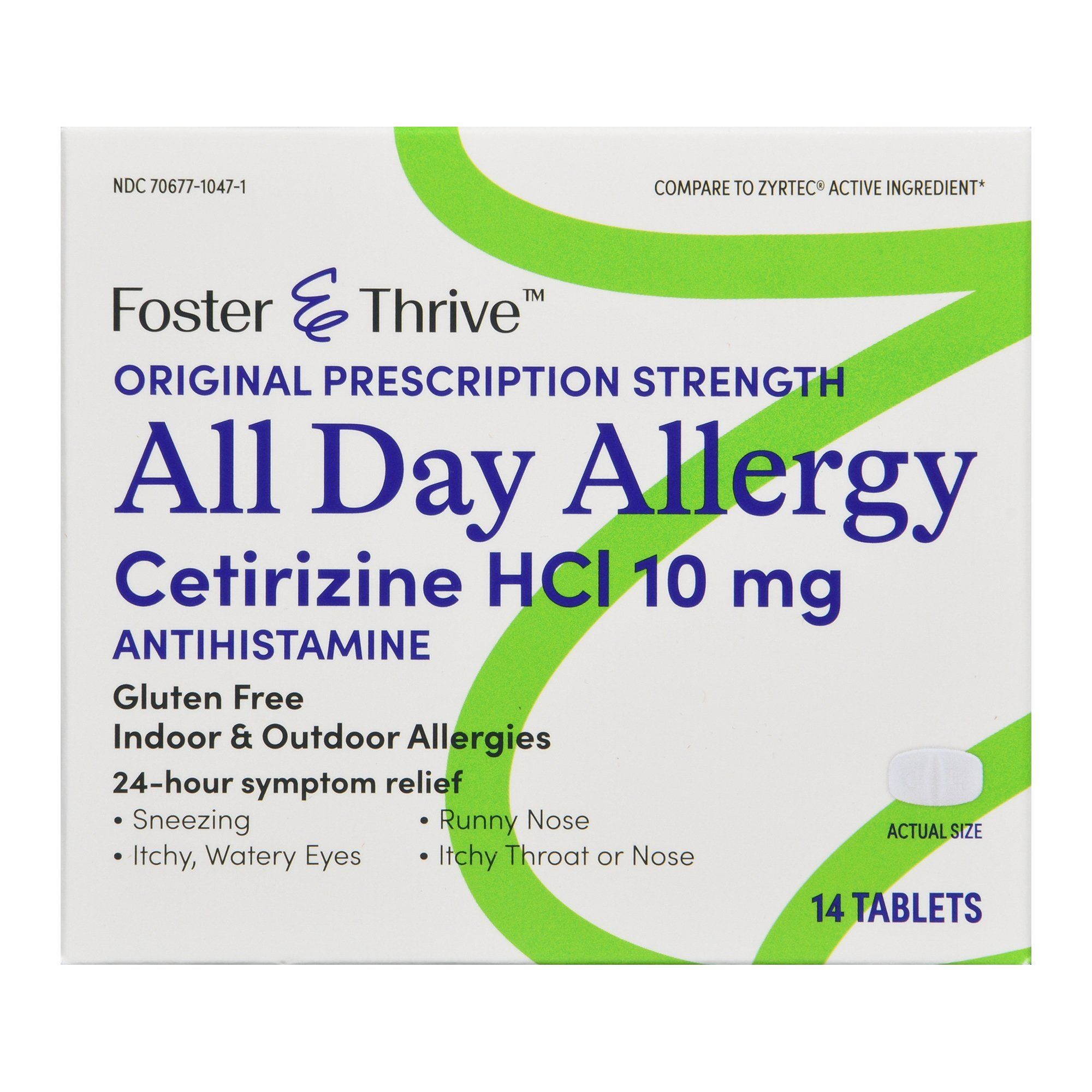 Foster & Thrive Original Prescription Strength All Day Allergy Cetirizine HCl Tablets,  10 mg - 14 ct