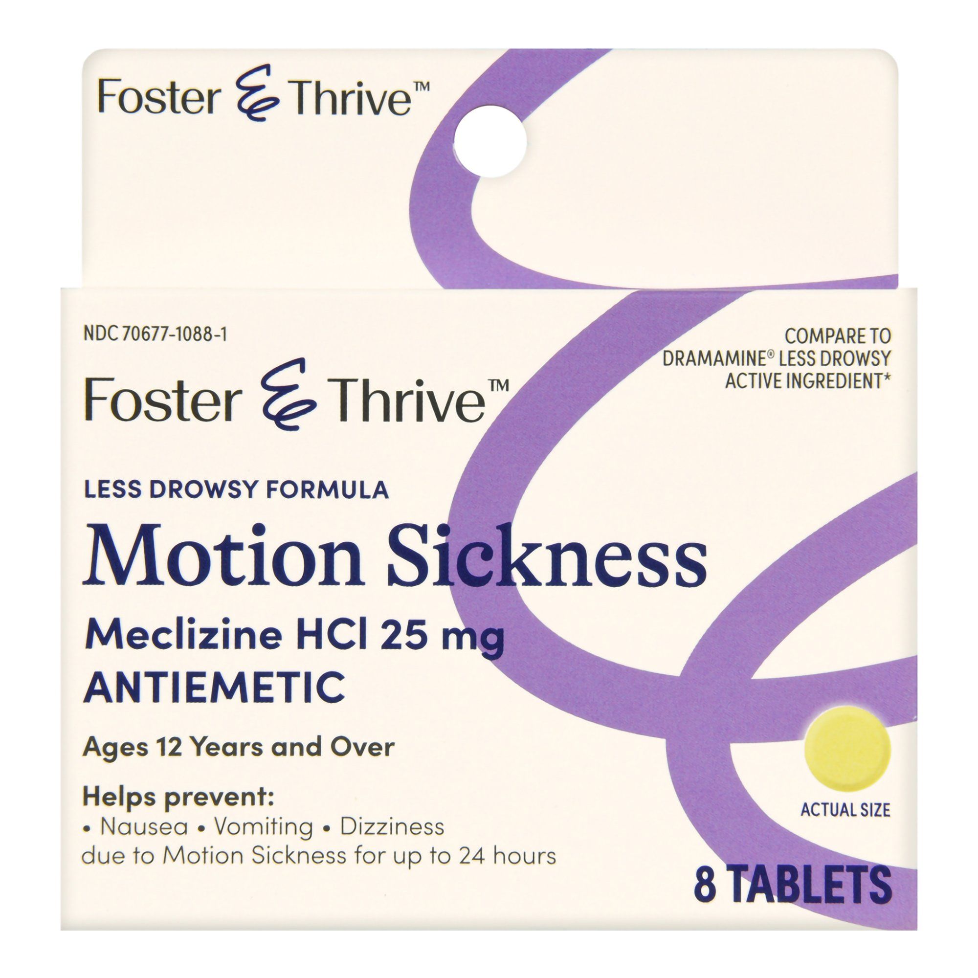 Foster & Thrive Motion Sickness Meclizine HCl Tablets, 25 mg - 8 ct