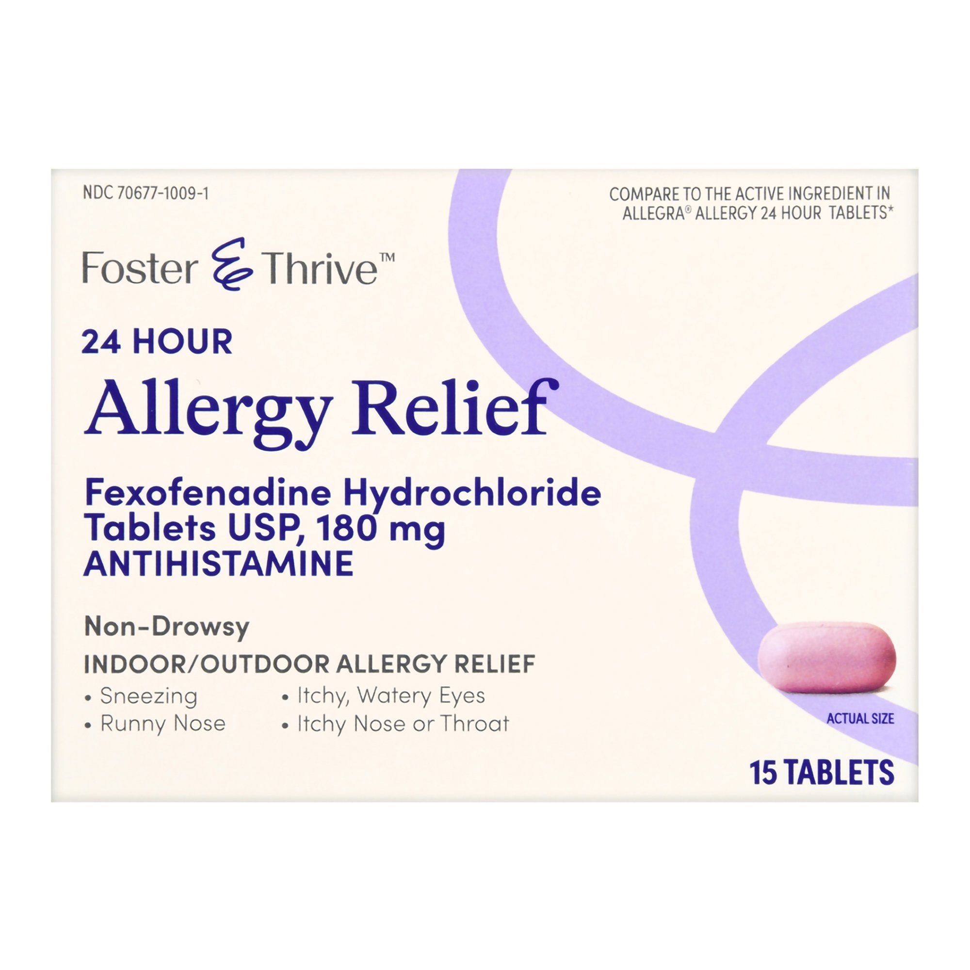 Foster & Thrive 24 Hour Allergy Relief Fexofenadine HCl USP Tablets, 180 mg - 15 ct