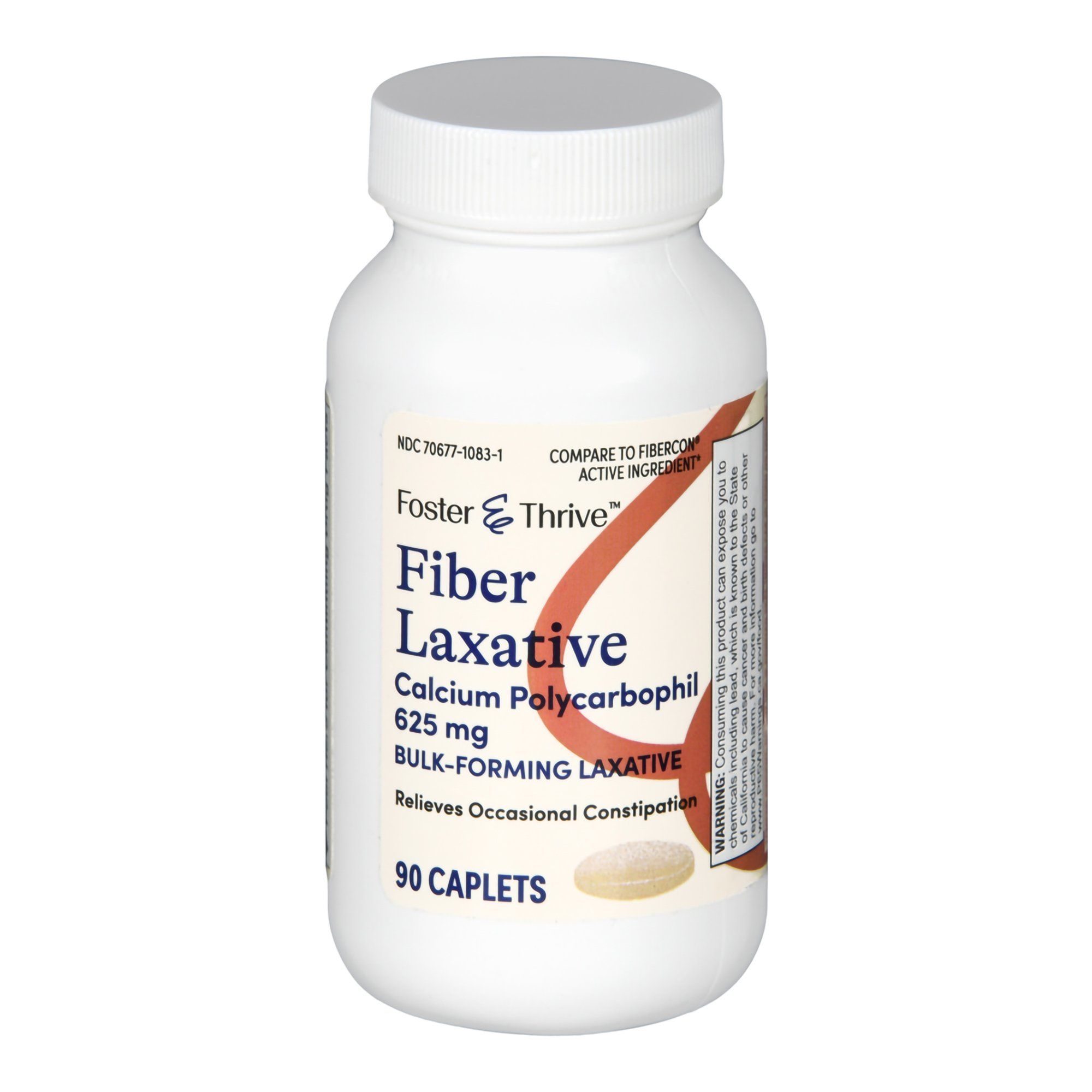 Foster & Thrive Fiber Laxative Calcium Polycarbophil Caplets, 625 mg  - 90 ct
