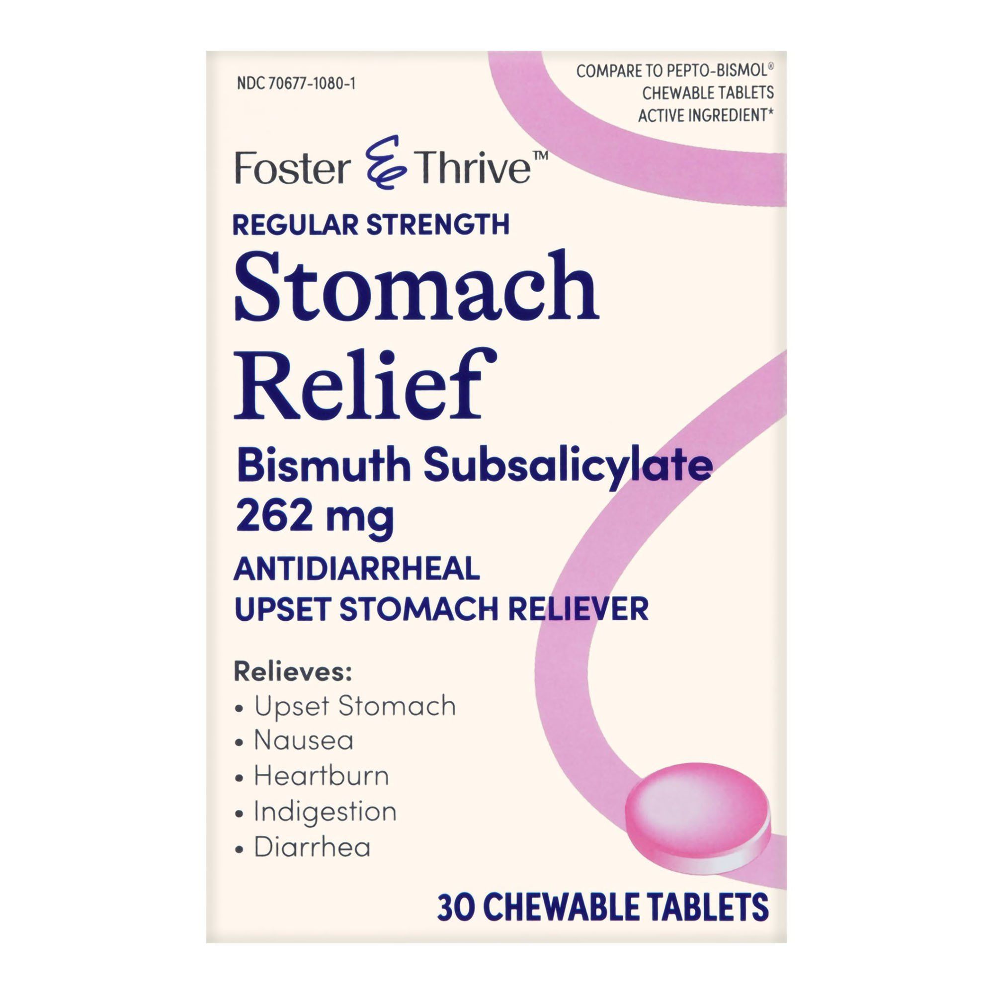 Foster & Thrive Regular Strength Stomach Relief Bismuth Salicylate Chewable Tablets, 262 mg -  30 ct