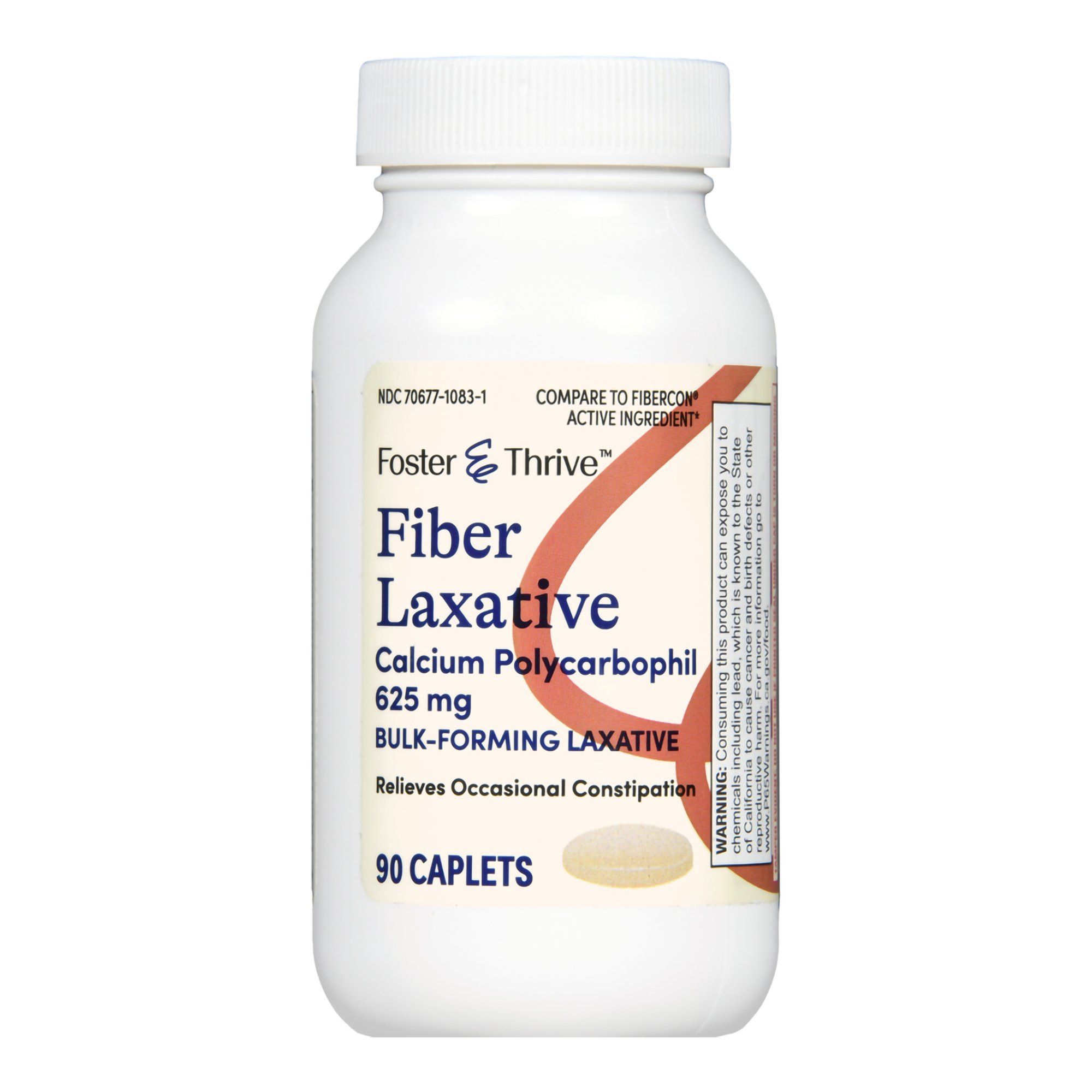 Foster & Thrive Fiber Laxative Calcium Polycarbophil Caplets, 625 mg  - 90 ct