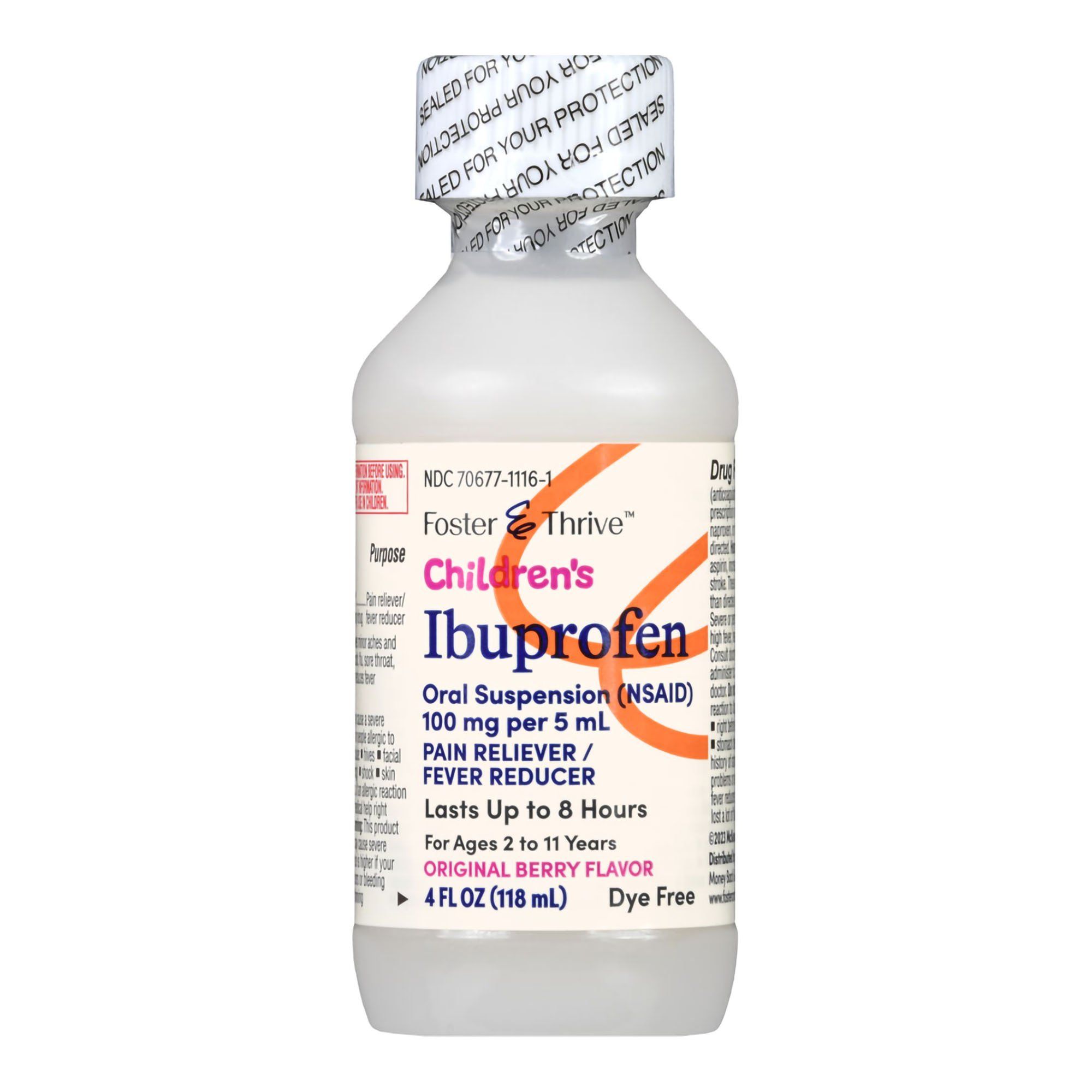 Foster & Thrive Children's Ibuprofen 100 mg, Dye Free, Original Berry - 4 fl oz