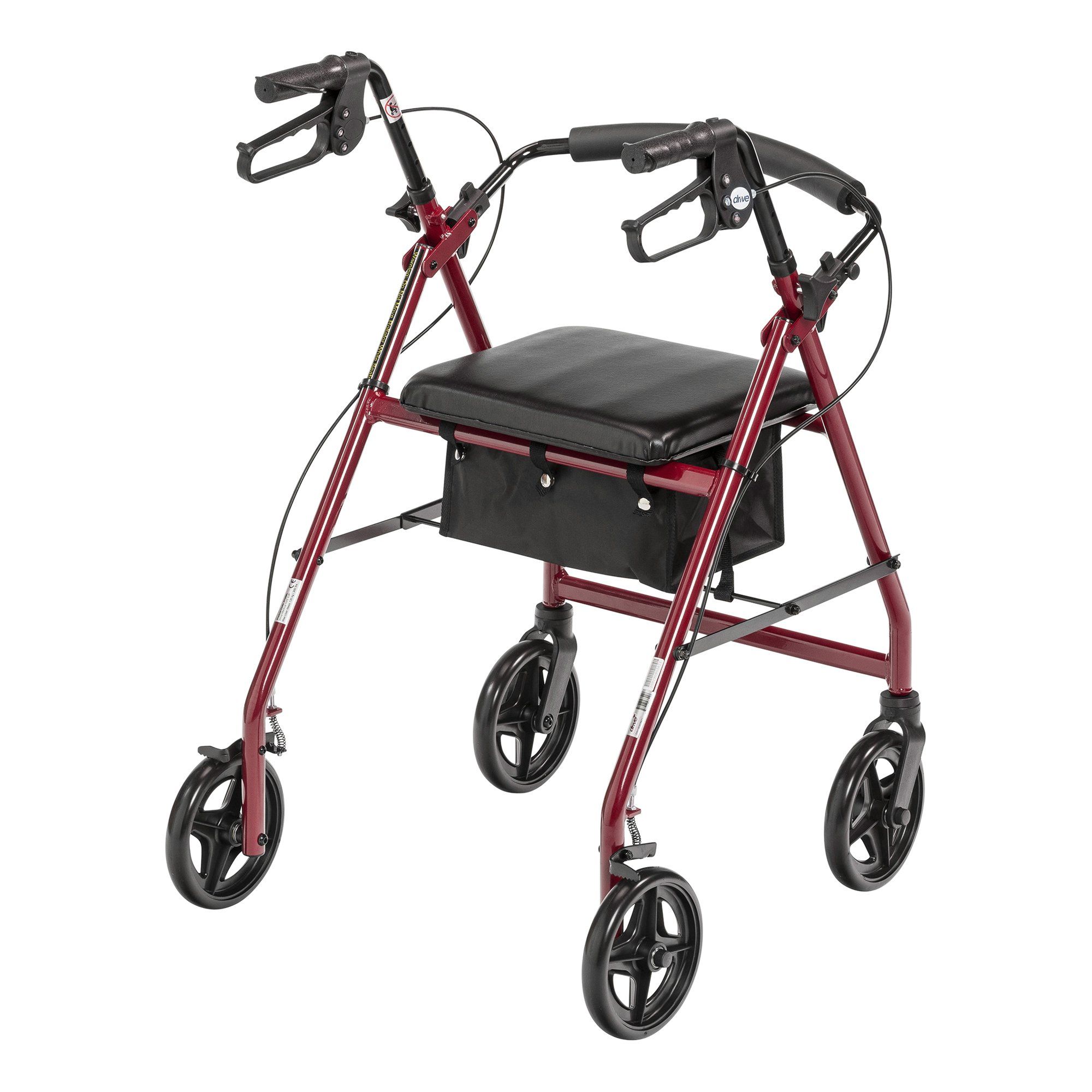 McKesson Rollator Walker with Seat, Red - 300 lbs Capacity