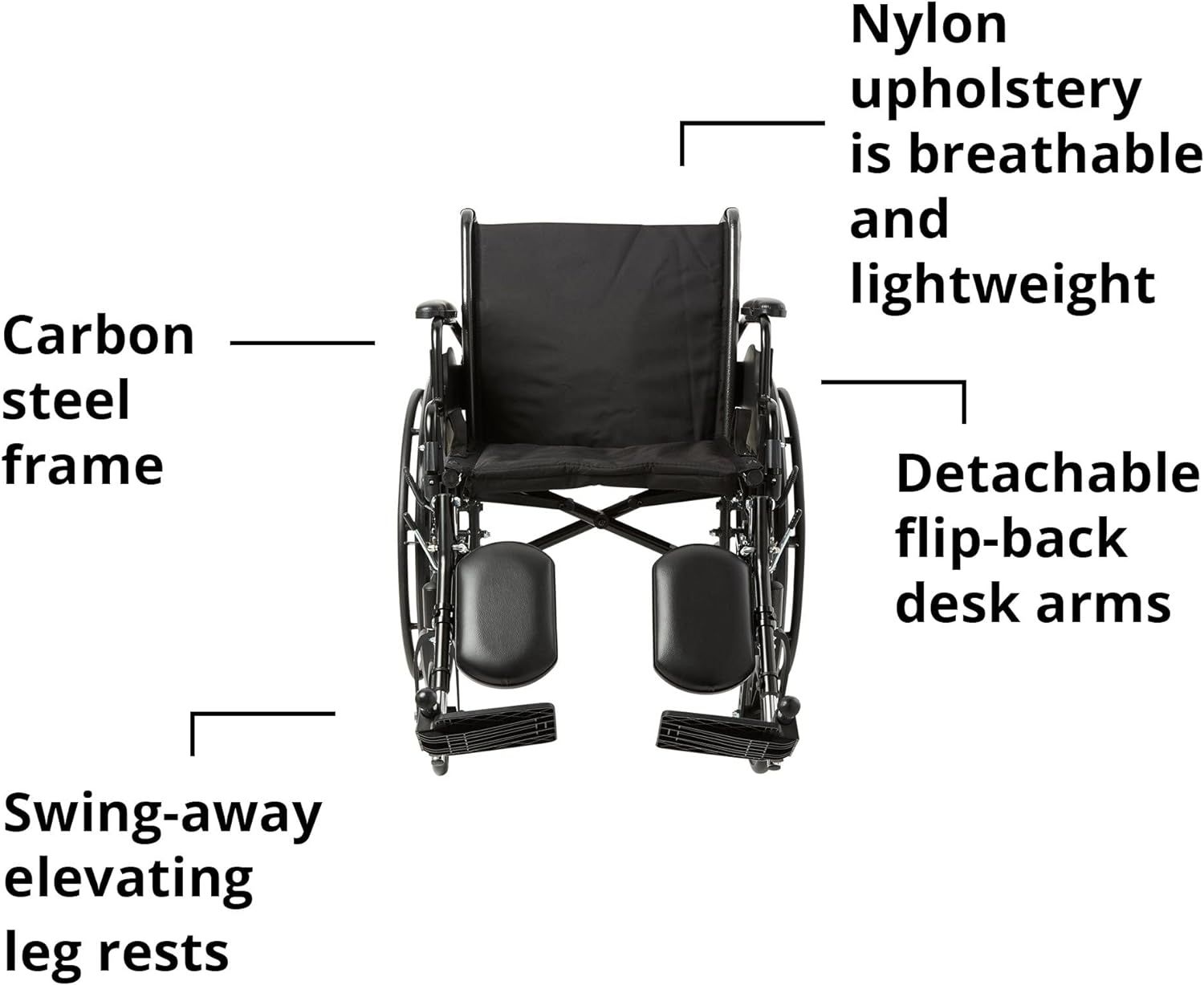 McKesson Lightweight Wheelchair with Flip Back Padded Removable Arm & Swing-Away Elevating Footrest - 300 lbs Capacity