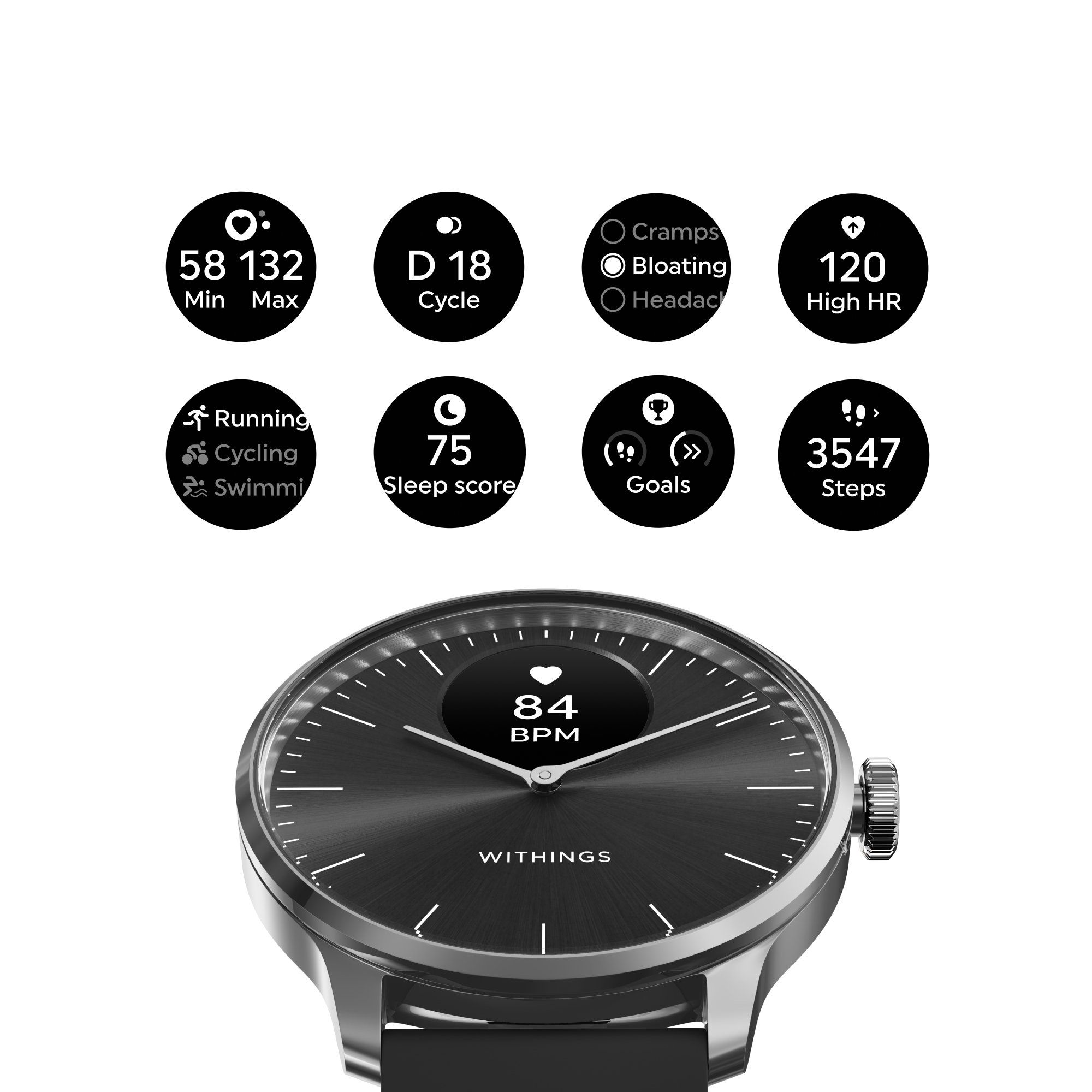 Withings ScanWatch Light - Daily Health Hybrid Smartwatch, 37mm - Black/Silver