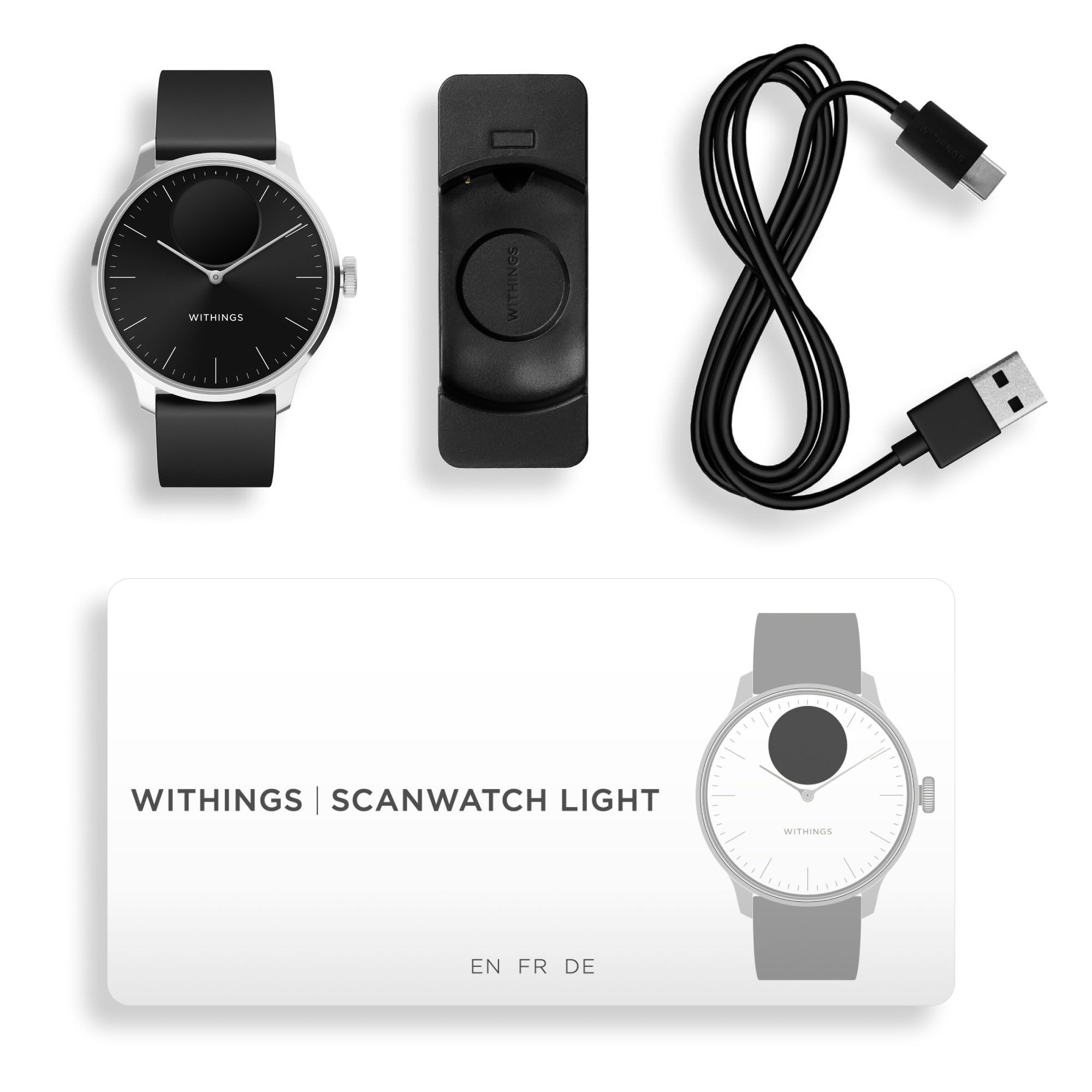 Withings ScanWatch Light - Daily Health Hybrid Smartwatch, 37mm - Black/Silver
