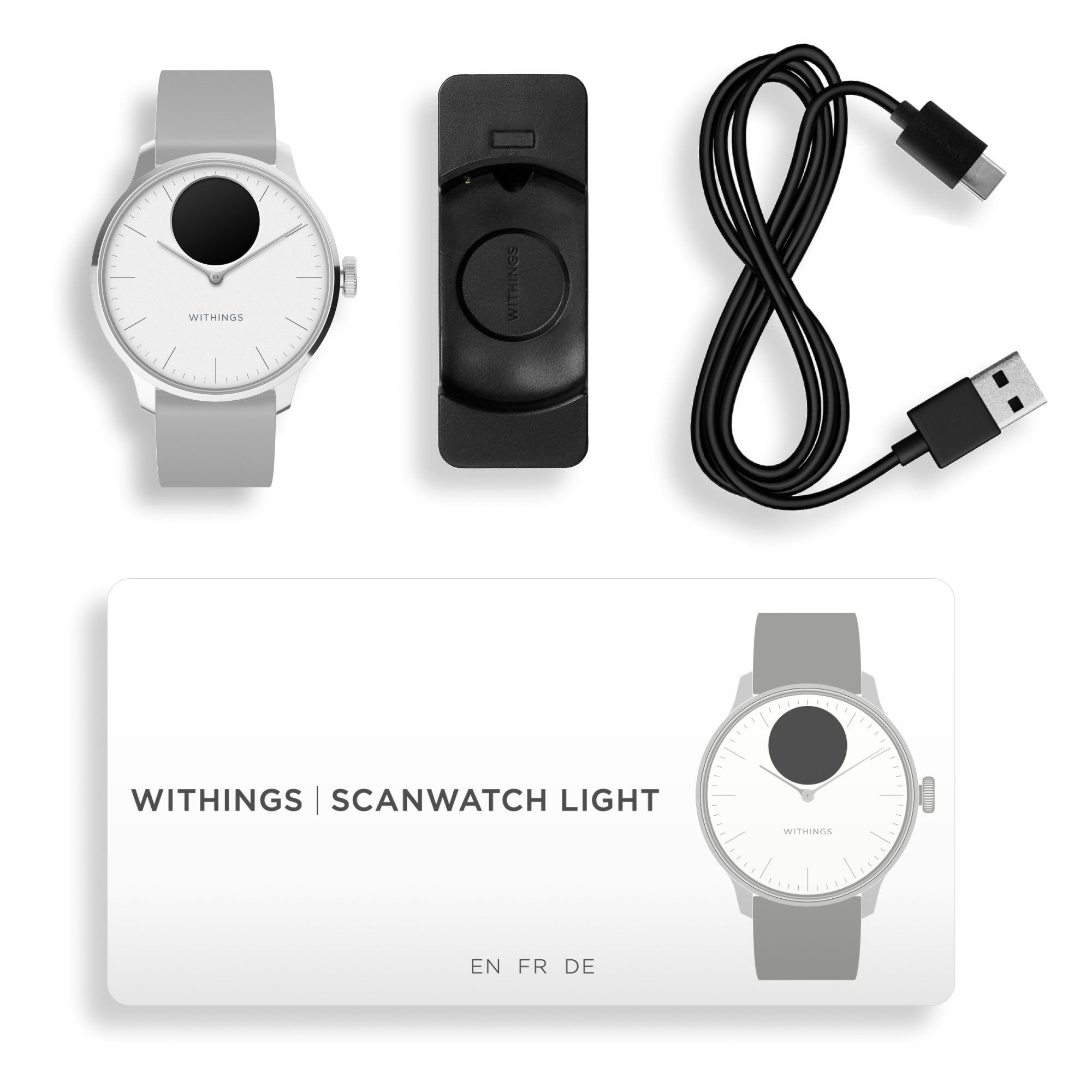 Withings ScanWatch Light - Daily Health Hybrid Smartwatch, 37mm - White/Silver