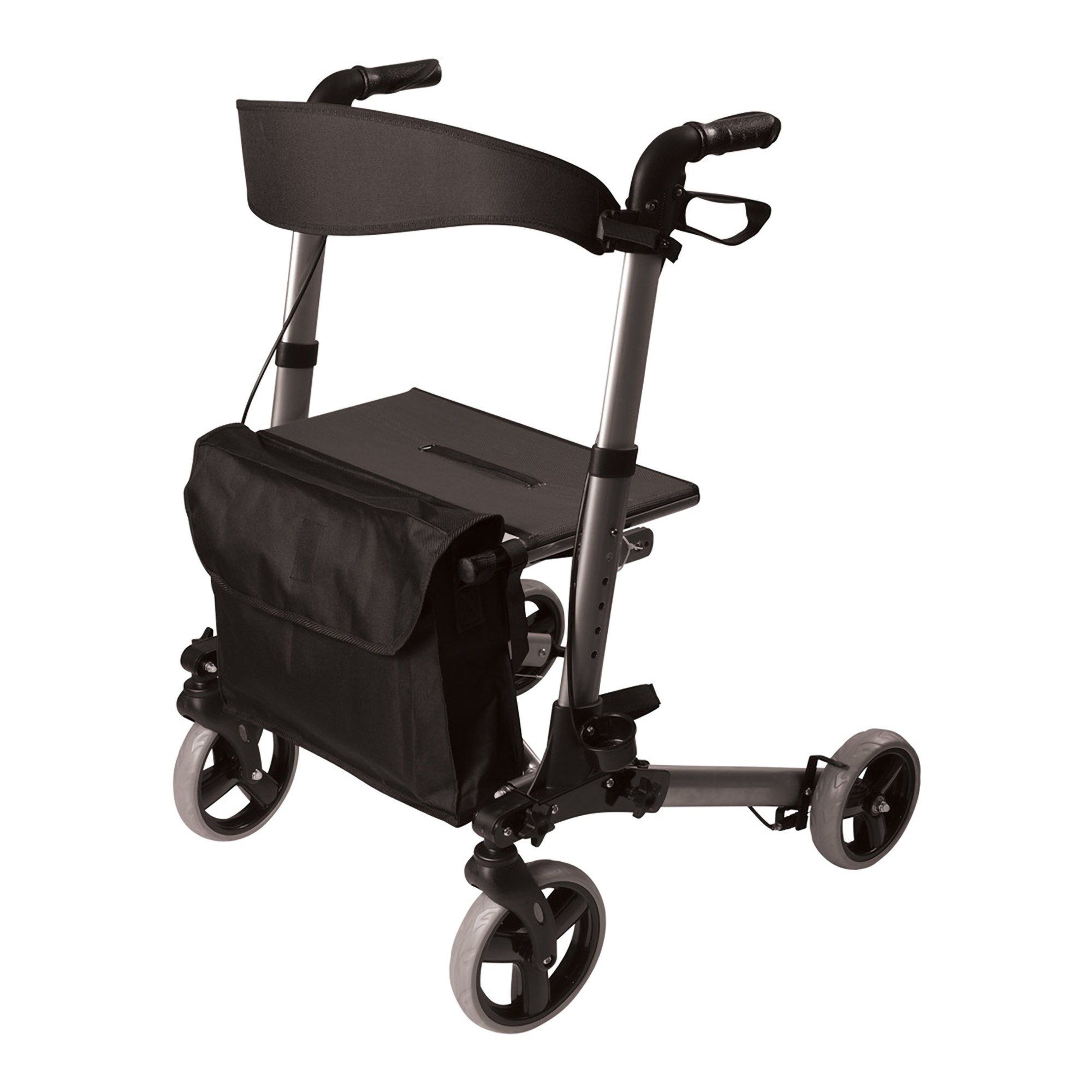 HealthSmart Walker Rollator with Seat & Backrest, Titanium - 300 lbs Capacity