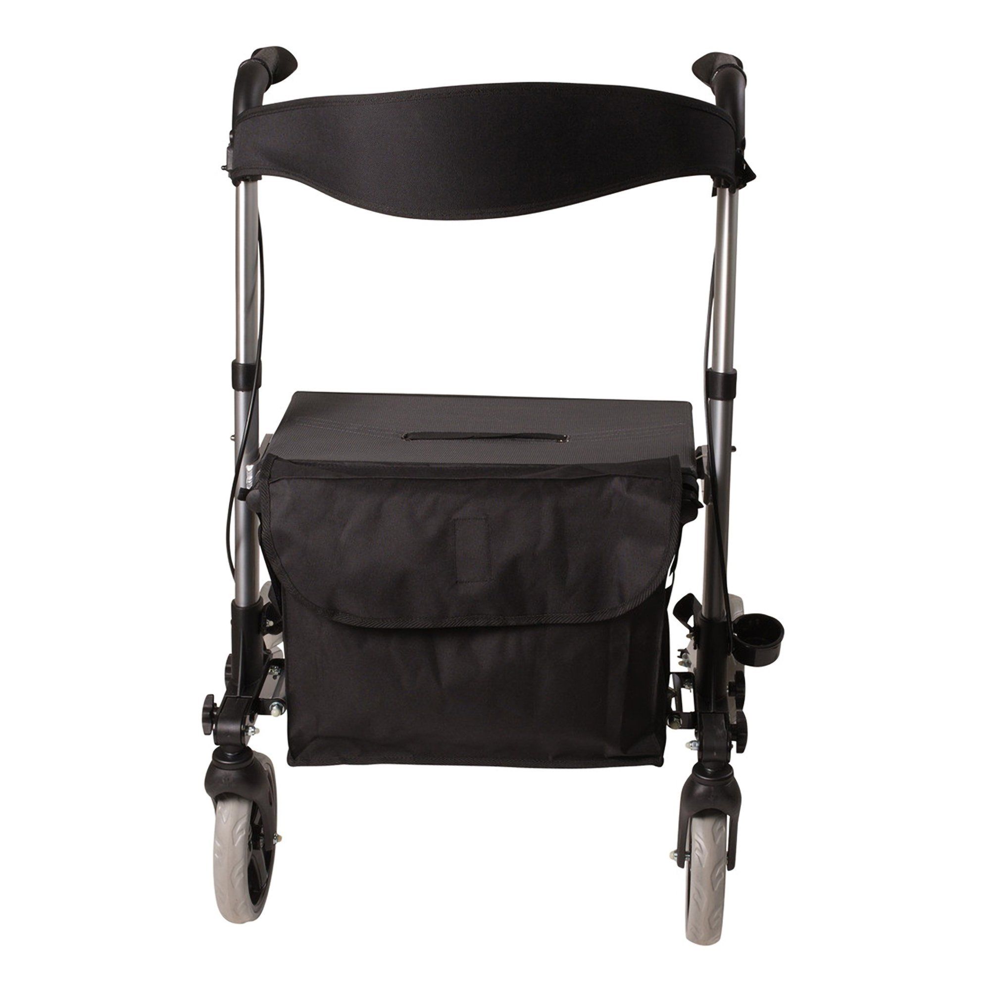 HealthSmart Walker Rollator with Seat & Backrest, Titanium - 300 lbs Capacity