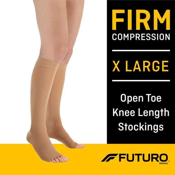 FUTURO Firm Compression Open Toe Unisex Knee Length Stockings, X-Large - 1 pair