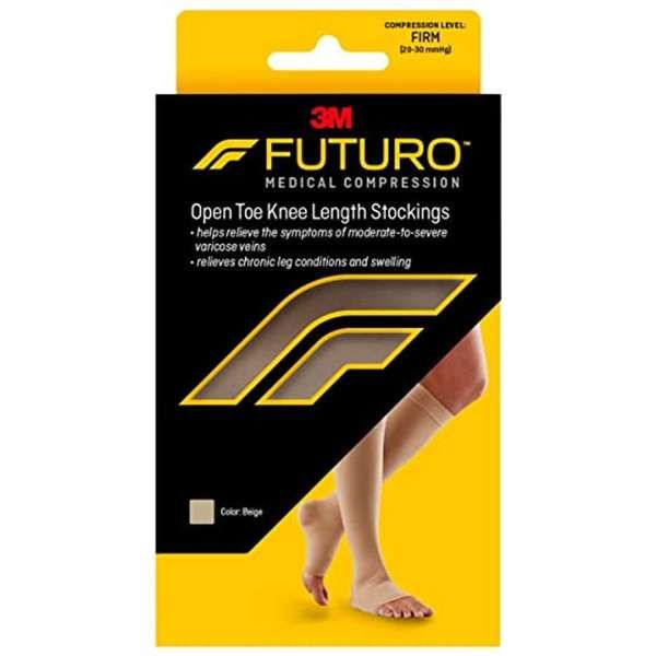 FUTURO Firm Compression Open Toe Unisex Knee Length Stockings, Large - 1 pair