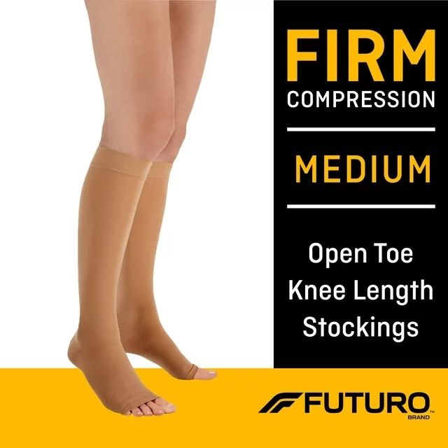 FUTURO Firm Compression Open Toe Unisex Knee Length Stockings, Medium - 1 pair
