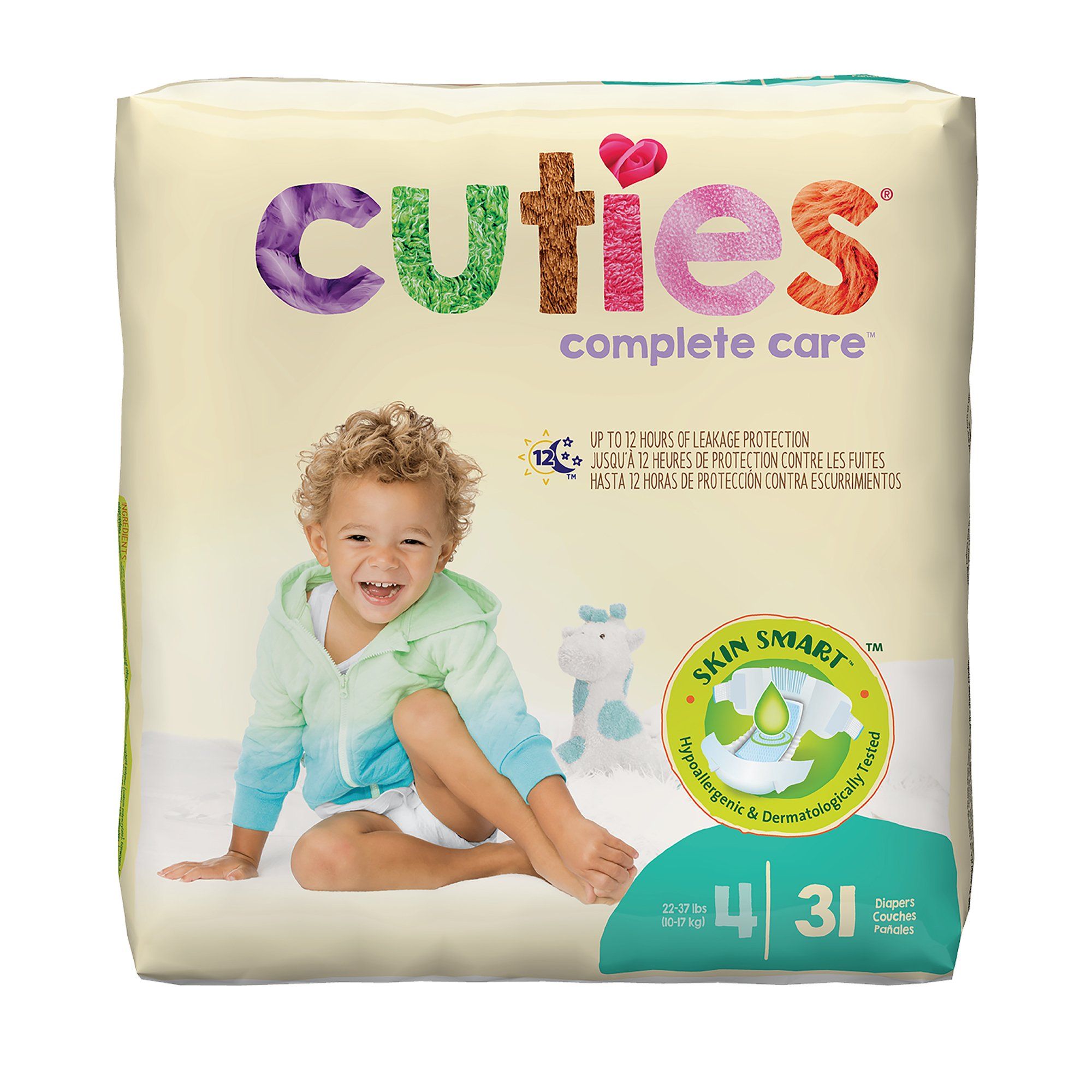 Cuties Complete Care Baby Diapers, Size 4, 22 - 37 lbs - 31 ct