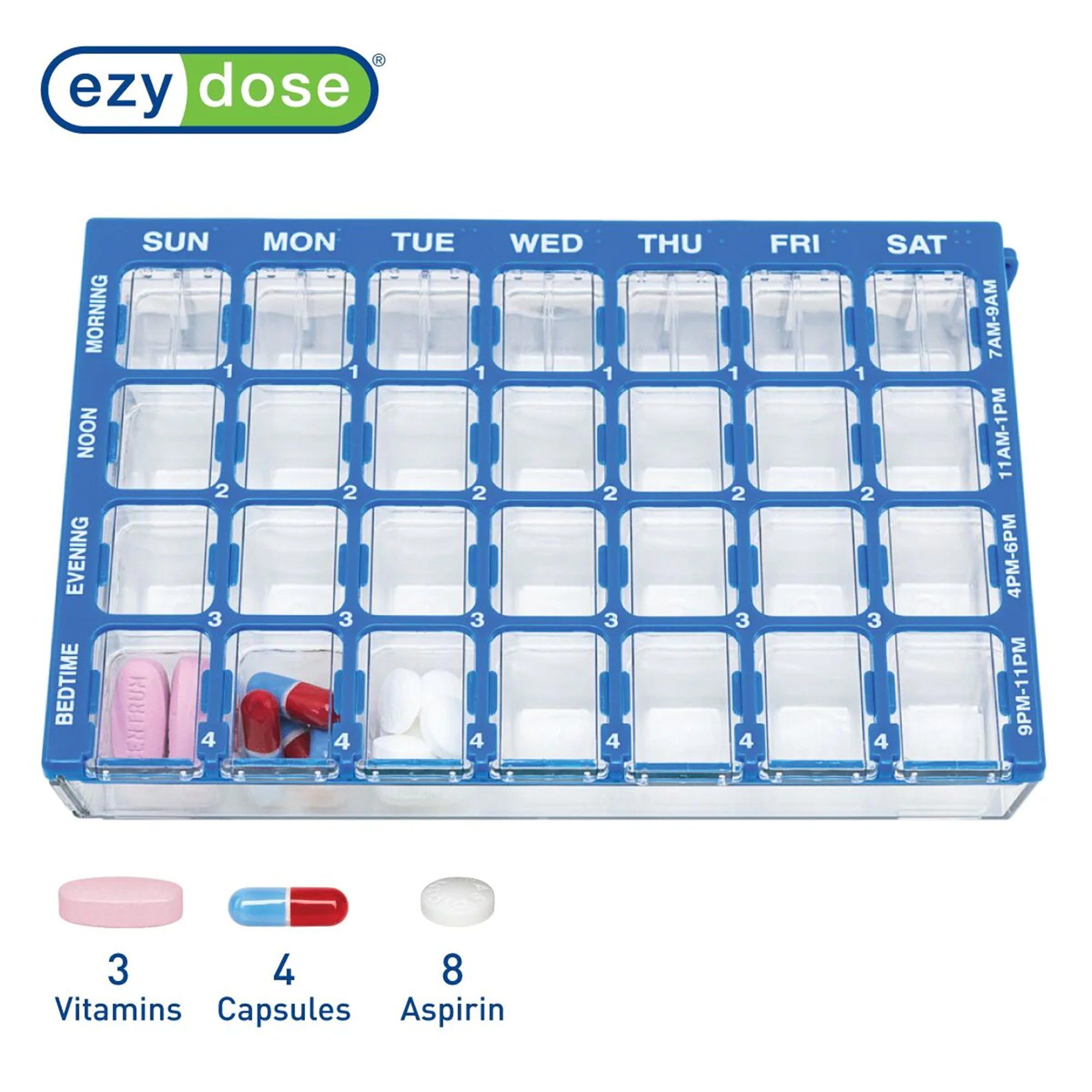 Ezy Dose Weekly (7-Day) Pharmadose Pill Organizer, 4 Times a Day Pill Planner - Small